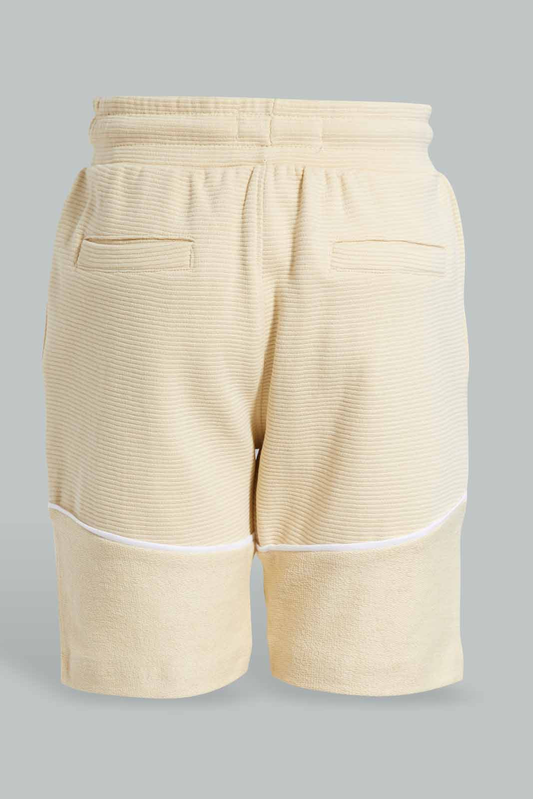 Redtag-Stone-Paneled-Ripple-Terry-Short-BOY-Active-Shorts,-Category:Shorts,-Colour:Beige,-Deals:New-In,-Filter:Boys-(2-to-8-Yrs),-New-In-BOY-APL,-Non-Sale,-S22C,-Section:Kidswear-Boys-2 to 8 Years