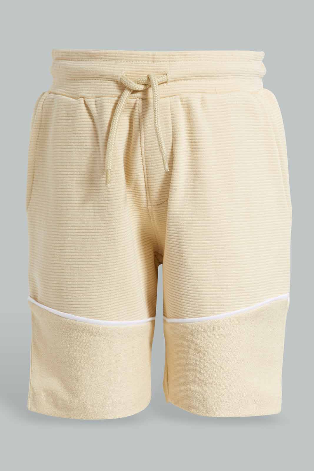 Redtag-Stone-Paneled-Ripple-Terry-Short-BOY-Active-Shorts,-Category:Shorts,-Colour:Beige,-Deals:New-In,-Filter:Boys-(2-to-8-Yrs),-New-In-BOY-APL,-Non-Sale,-S22C,-Section:Kidswear-Boys-2 to 8 Years