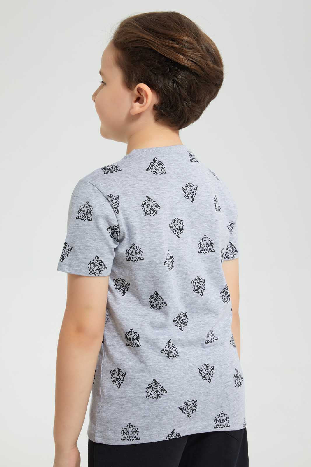 Redtag-Grey-Tiger-Printed-T-Shirt-Graphic-T-Shirts-Boys-2 to 8 Years