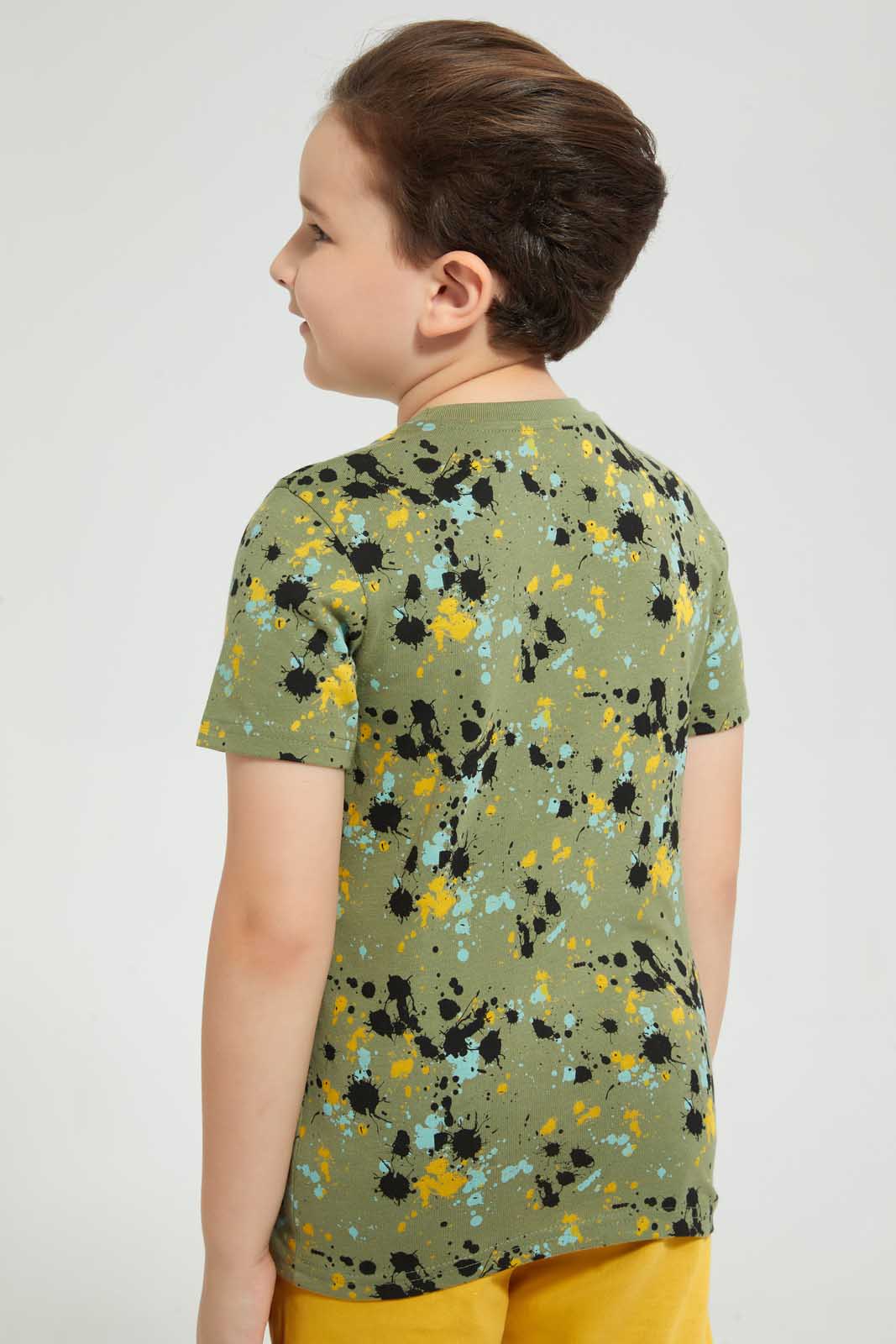 Redtag-Olive-Splat-Printed-T-Shirt-Graphic-T-Shirts-Boys-2 to 8 Years