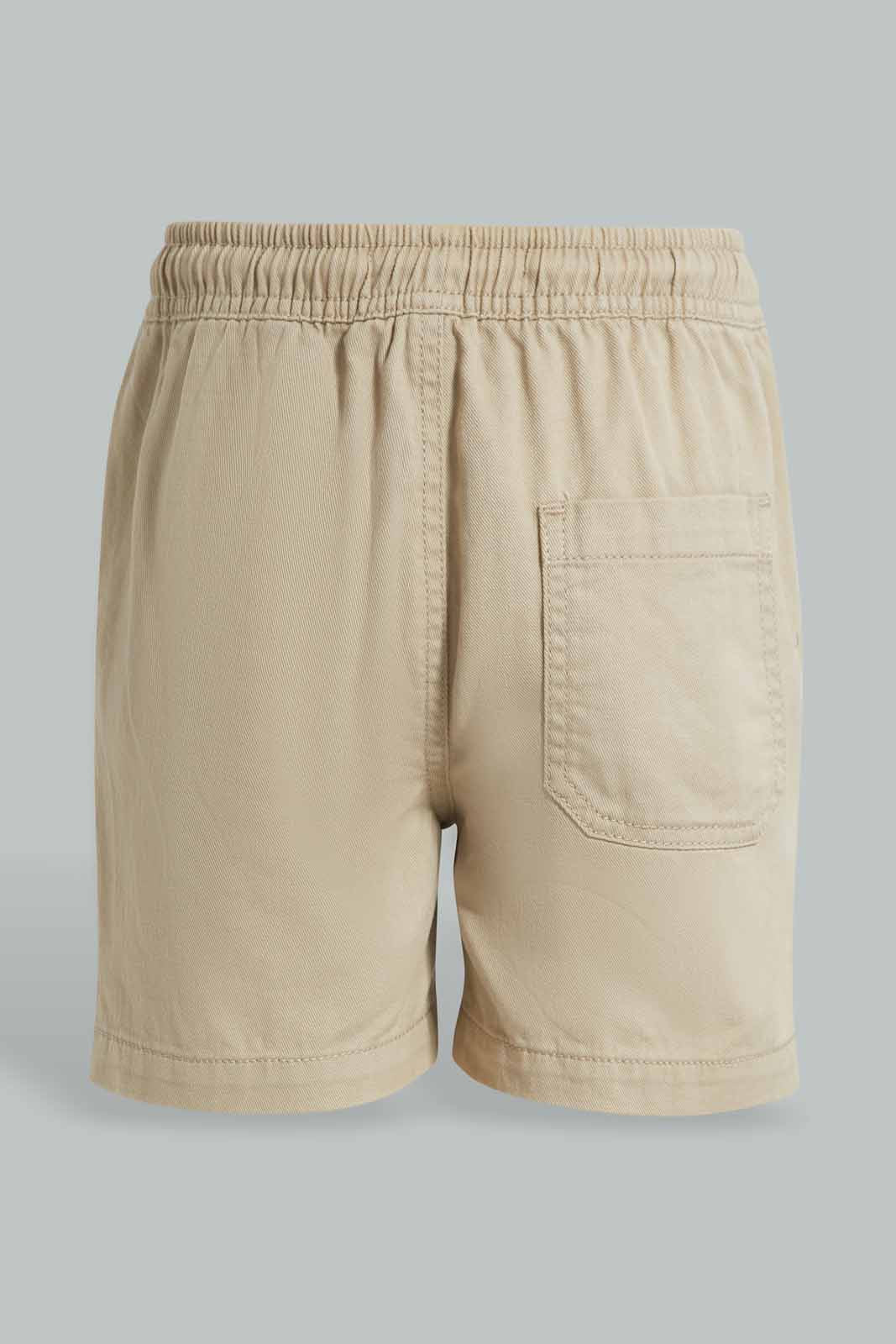 Redtag-Stone-Pull-On-Twill-Short-BOY-Shorts,-Category:Shorts,-Colour:Beige,-Deals:4-For-90,-Deals:New-In,-Filter:Boys-(2-to-8-Yrs),-New-In-BOY-APL,-S22C,-Section:Kidswear-Boys-2 to 8 Years