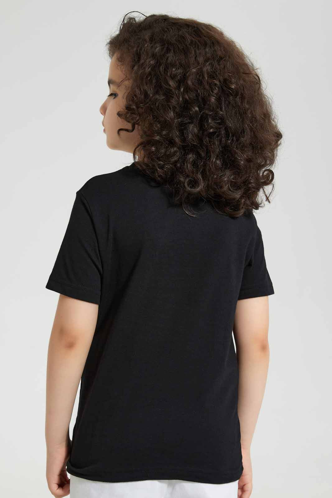 Redtag-Black-Fun-Chest-Print-T-Shirt-Graphic-T-Shirts-Boys-2 to 8 Years