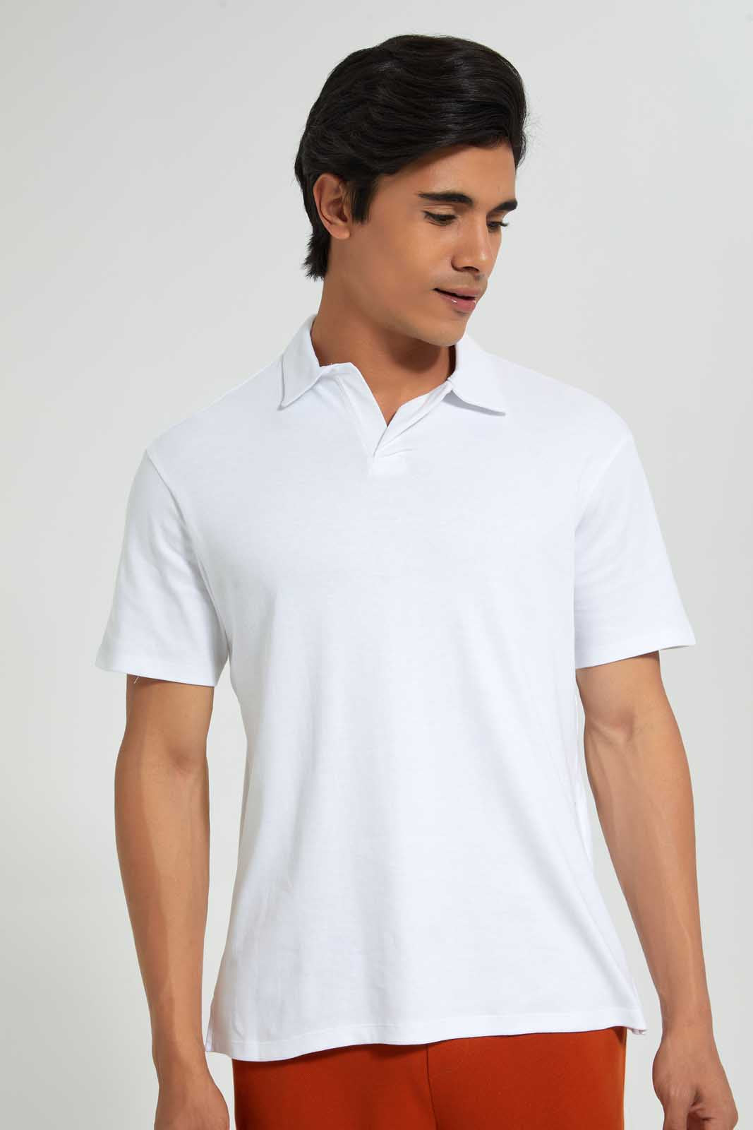 Redtag-White-Polo-Shirt-With-Cuban-Placket-Polo-Shirts-Men's-