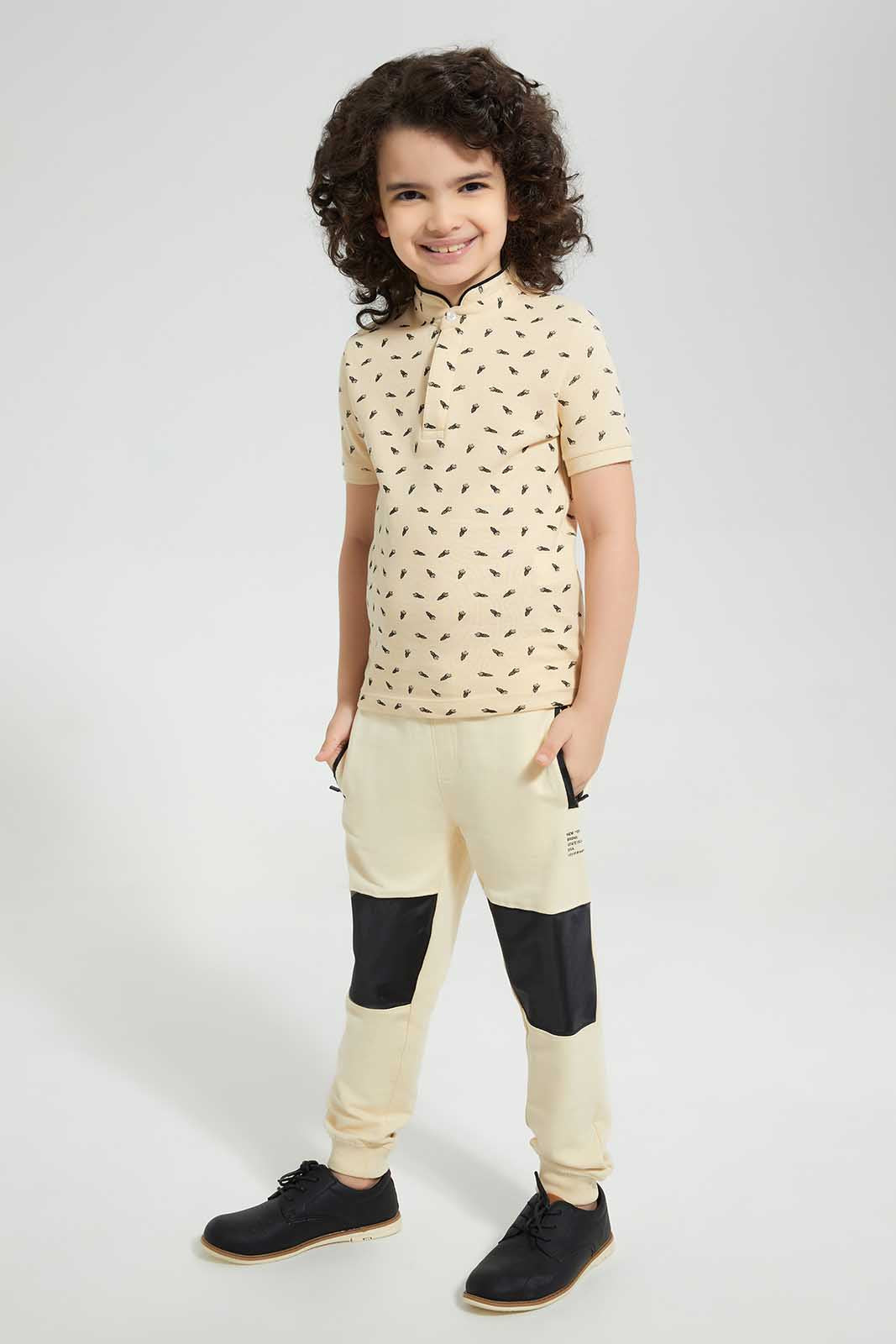 Redtag-Beige-Side-Cut-And-Sew-Panel-Track-Pant-Active-Pants-Boys-2 to 8 Years