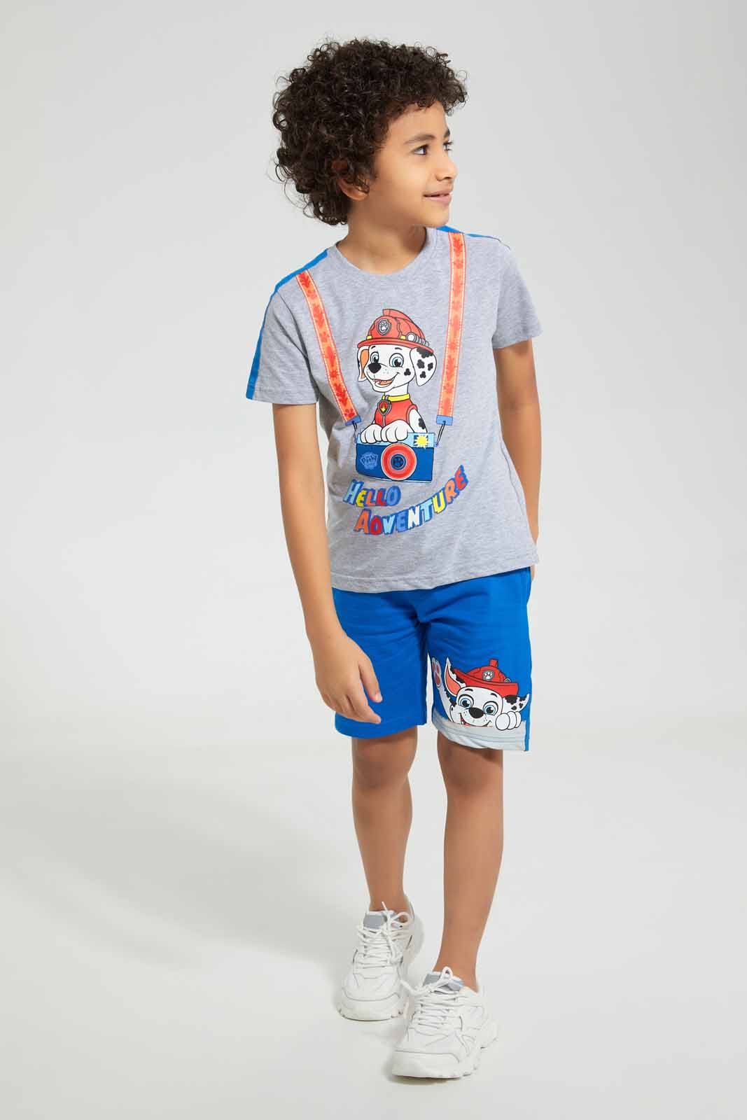 Redtag-Grey-Paw-Patrol-T-Shirt-Sand-Short-Set-Sets-Boys-2 to 8 Years