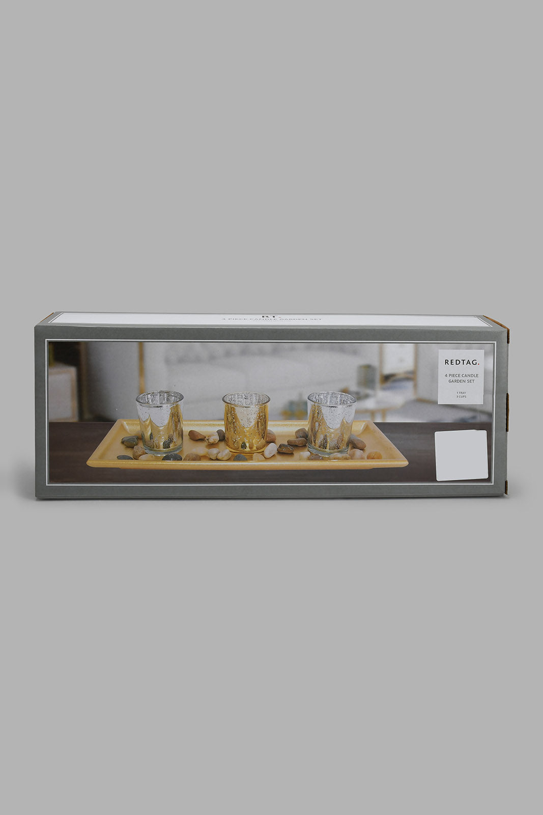 Gold Tray With Candle Holder Set (4 Piece)