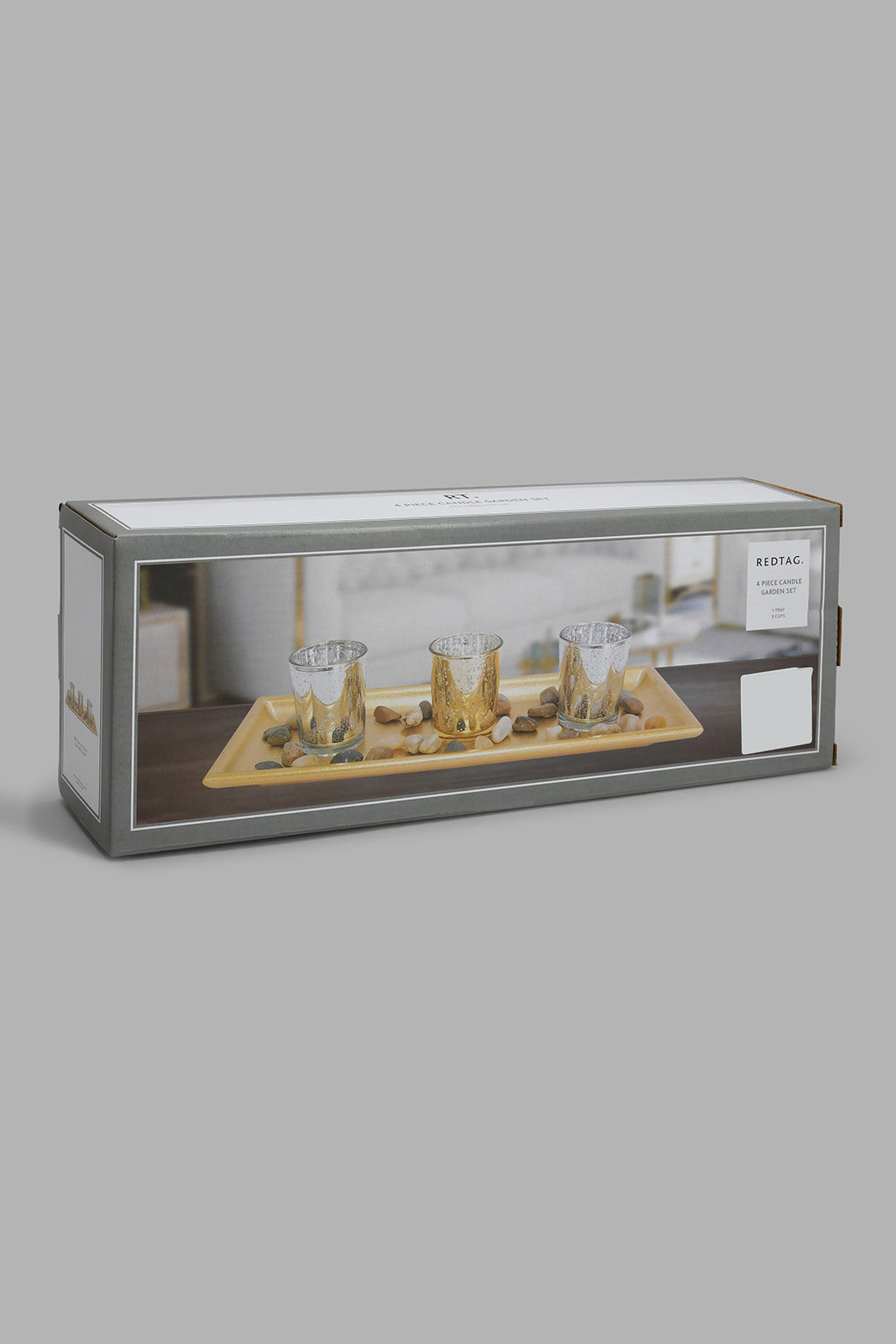 Gold Tray With Candle Holder Set (4 Piece)