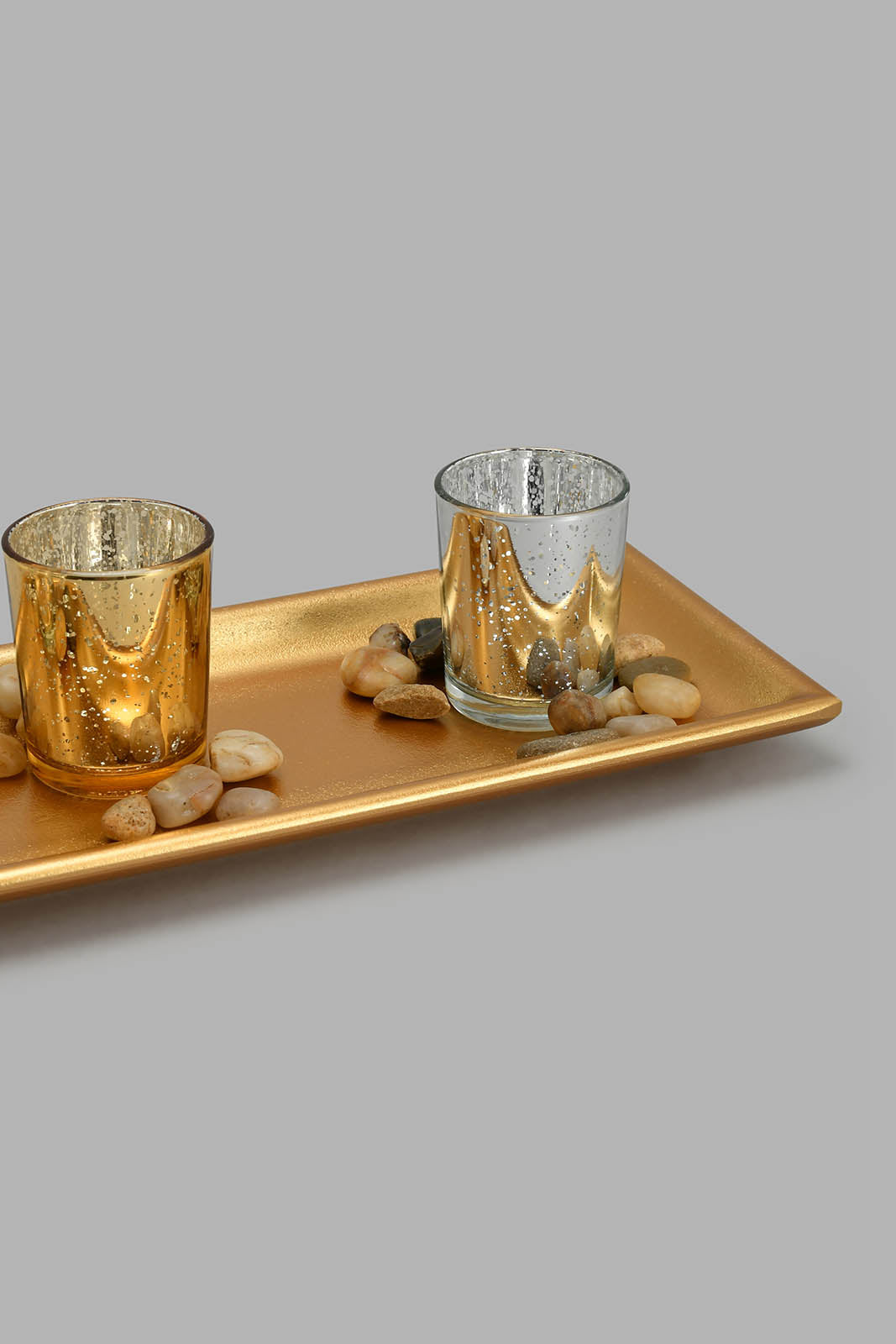 Gold Tray With Candle Holder Set (4 Piece)
