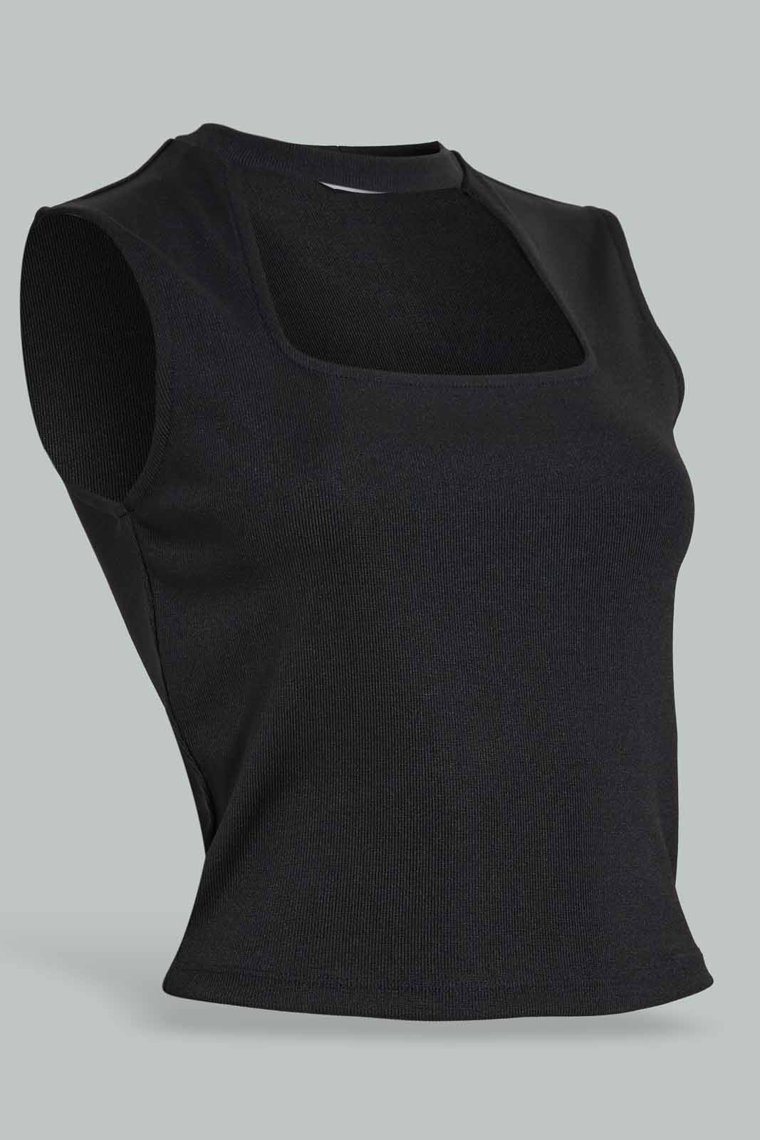 Redtag-Black-Top-Square-Cut-Neckline-Top-Tops-Women's-