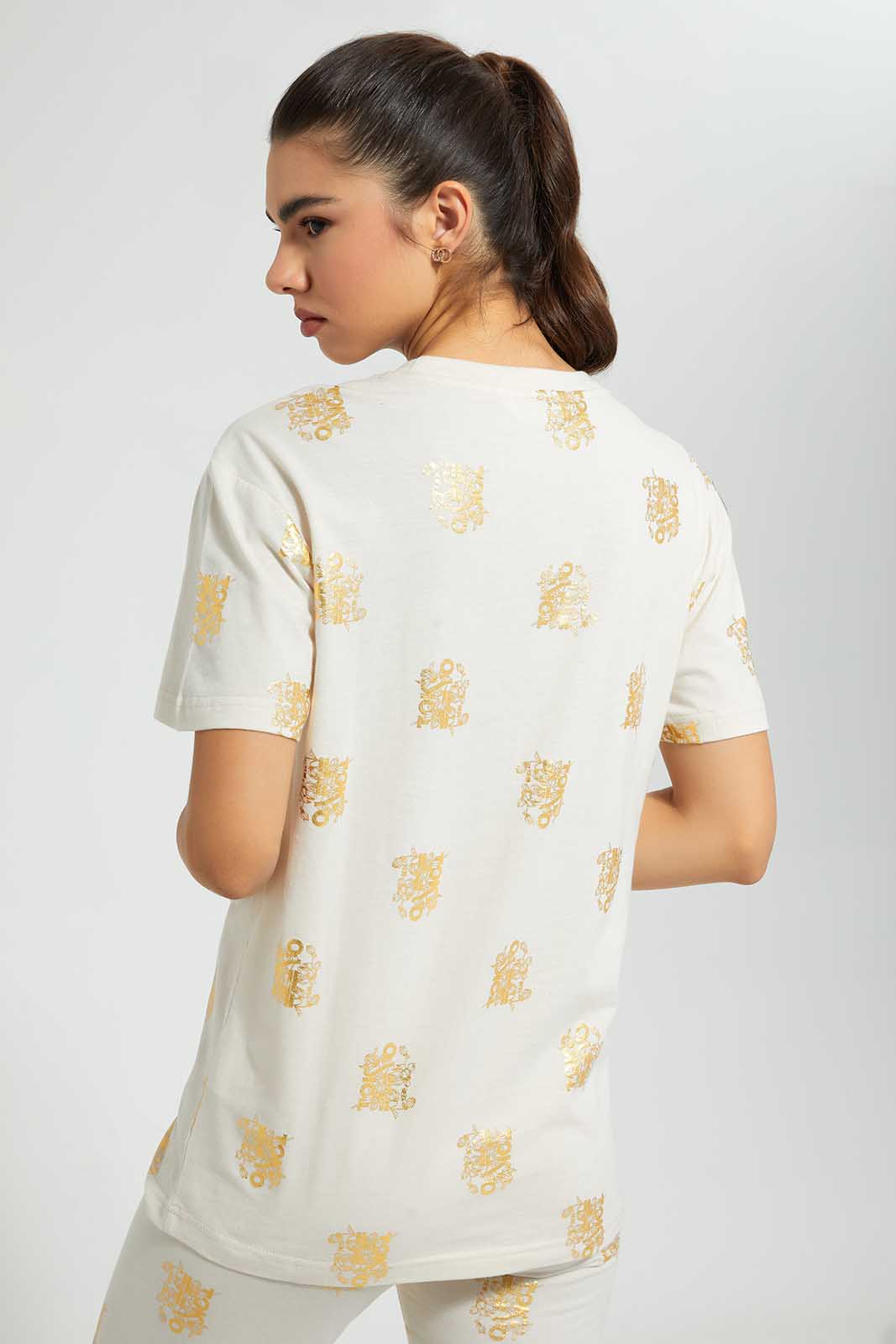 Redtag-Beige-Foil-Allover-Print-T-Shirt-Active-Tees-Women's-