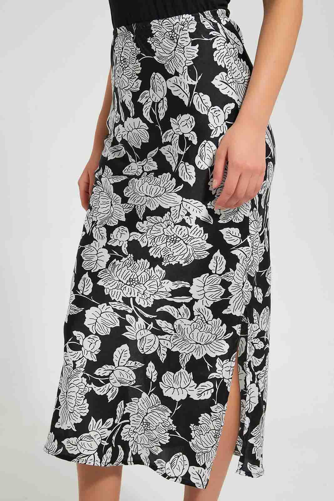 Redtag-Black-Floral-Print-Skirt-Skirts-Women's-