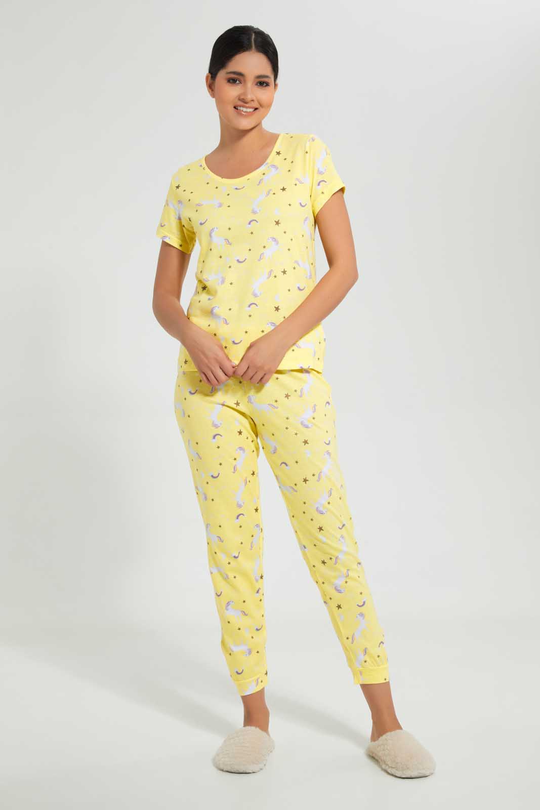 Redtag-Yellow-Allover-Printed-Pyjama-Set-Pyjama-Sets-Women's-