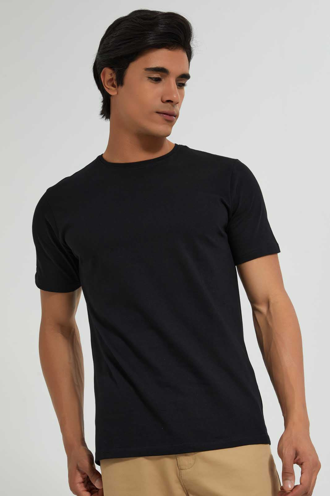 Men Black Crew Neck Basic T-Shirt