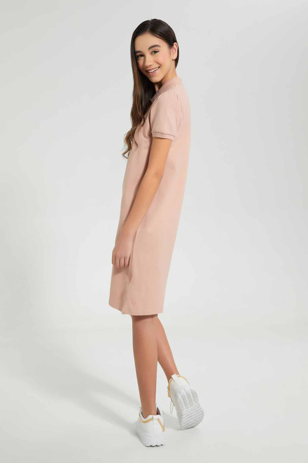 Redtag-Pink-Polo-Pique-Collared-Dress-Dresses-Senior-Girls-9 to 14 Years