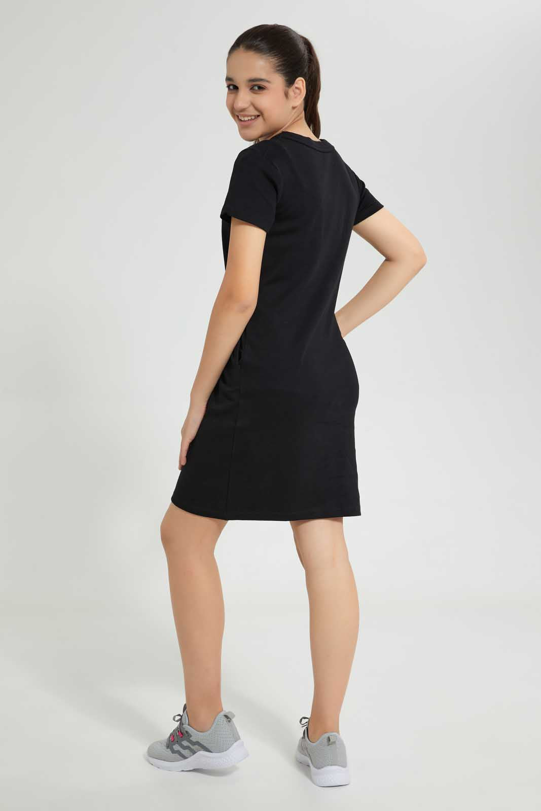 Redtag-Black-Basic-Knitted-Dress-Dresses-Senior-Girls-9 to 14 Years