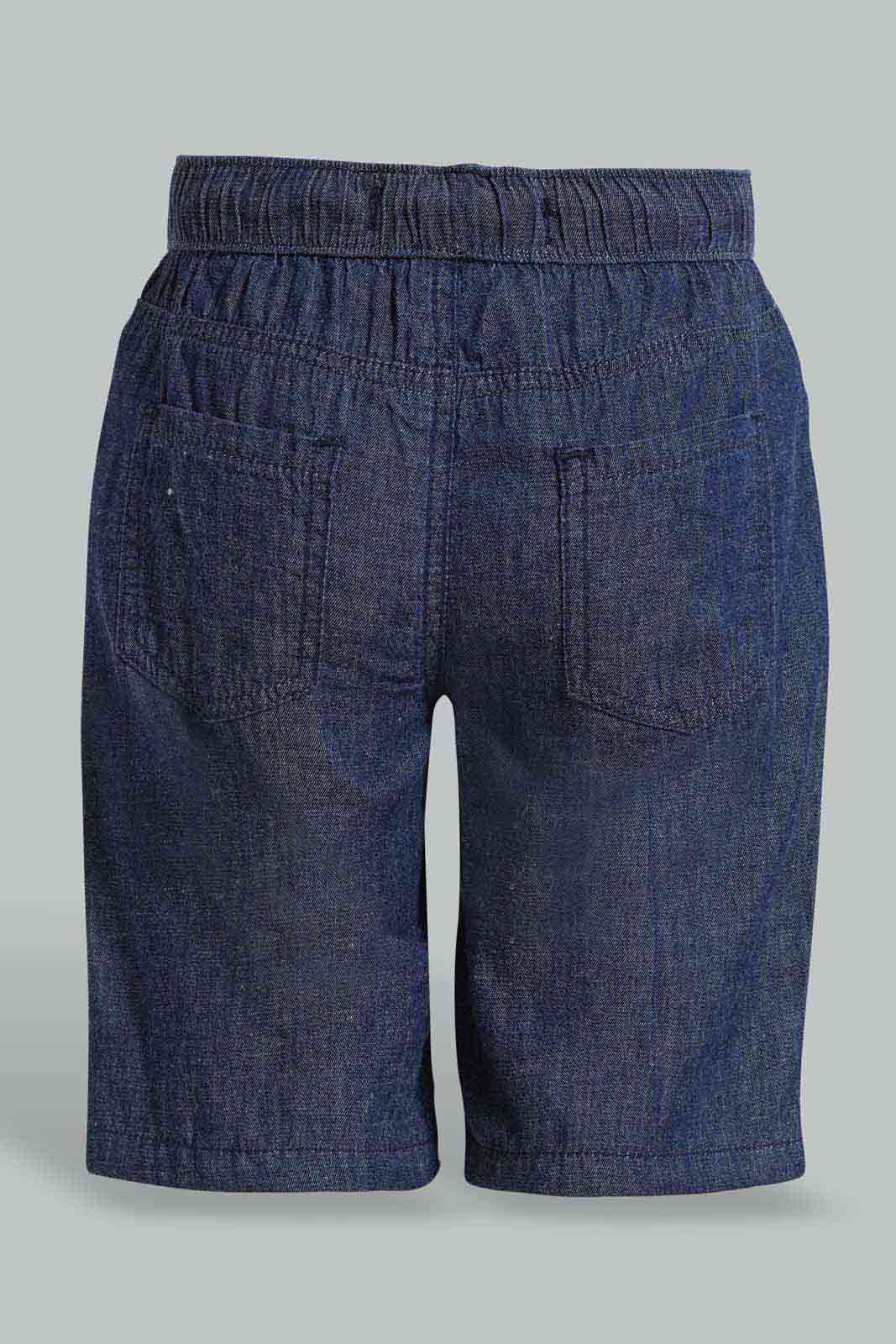 Redtag-Darkwash-5-Pocket-Chambray-Short-BOY-Shorts,-Category:Shorts,-Colour:Darkwash,-Deals:2-For-90,-Deals:New-In,-Filter:Boys-(2-to-8-Yrs),-New-In-BOY-APL,-S22C,-Section:Kidswear-Boys-2 to 8 Years