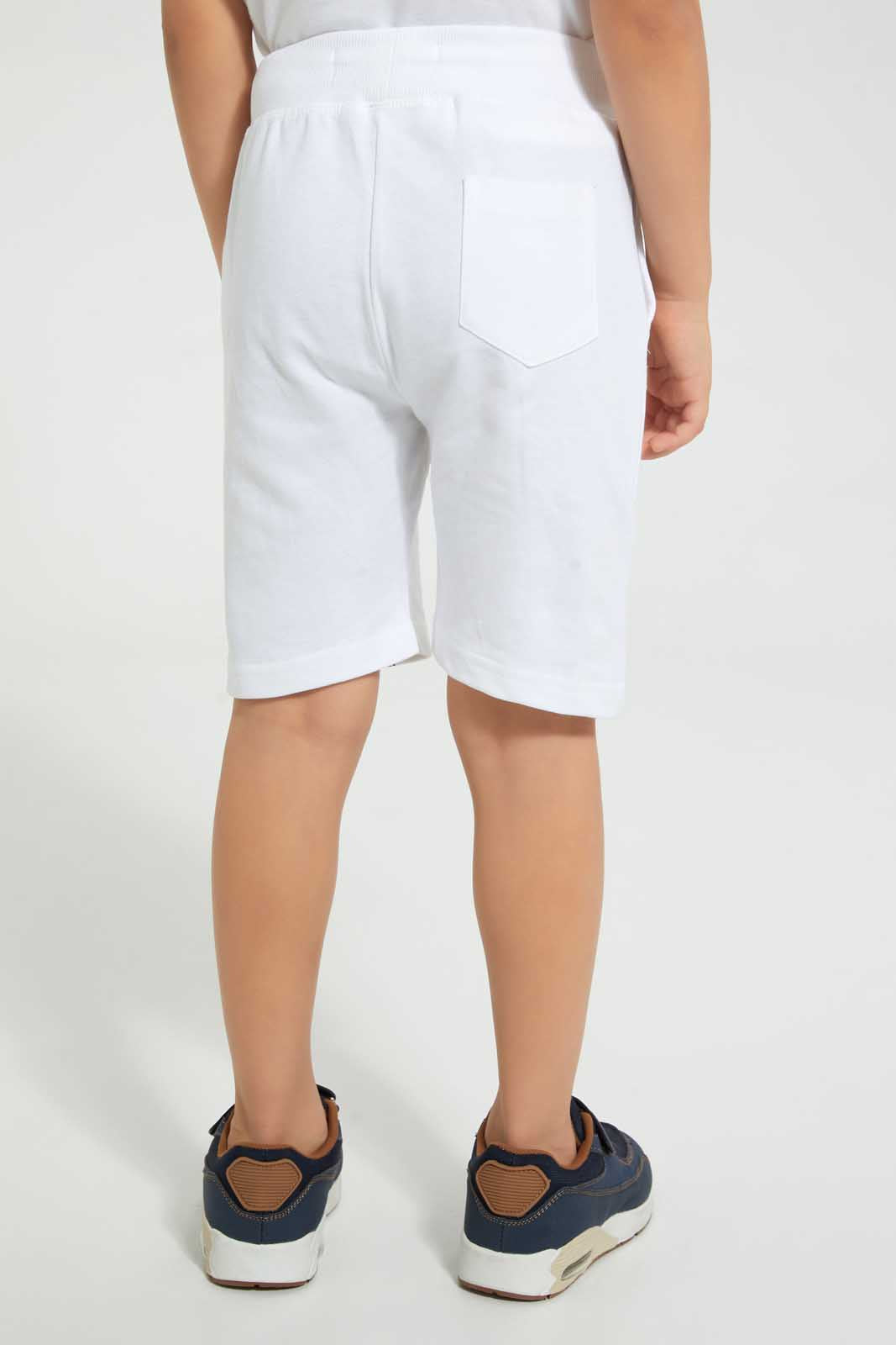 Redtag-White-Print-Short-Active-Shorts-Boys-2 to 8 Years