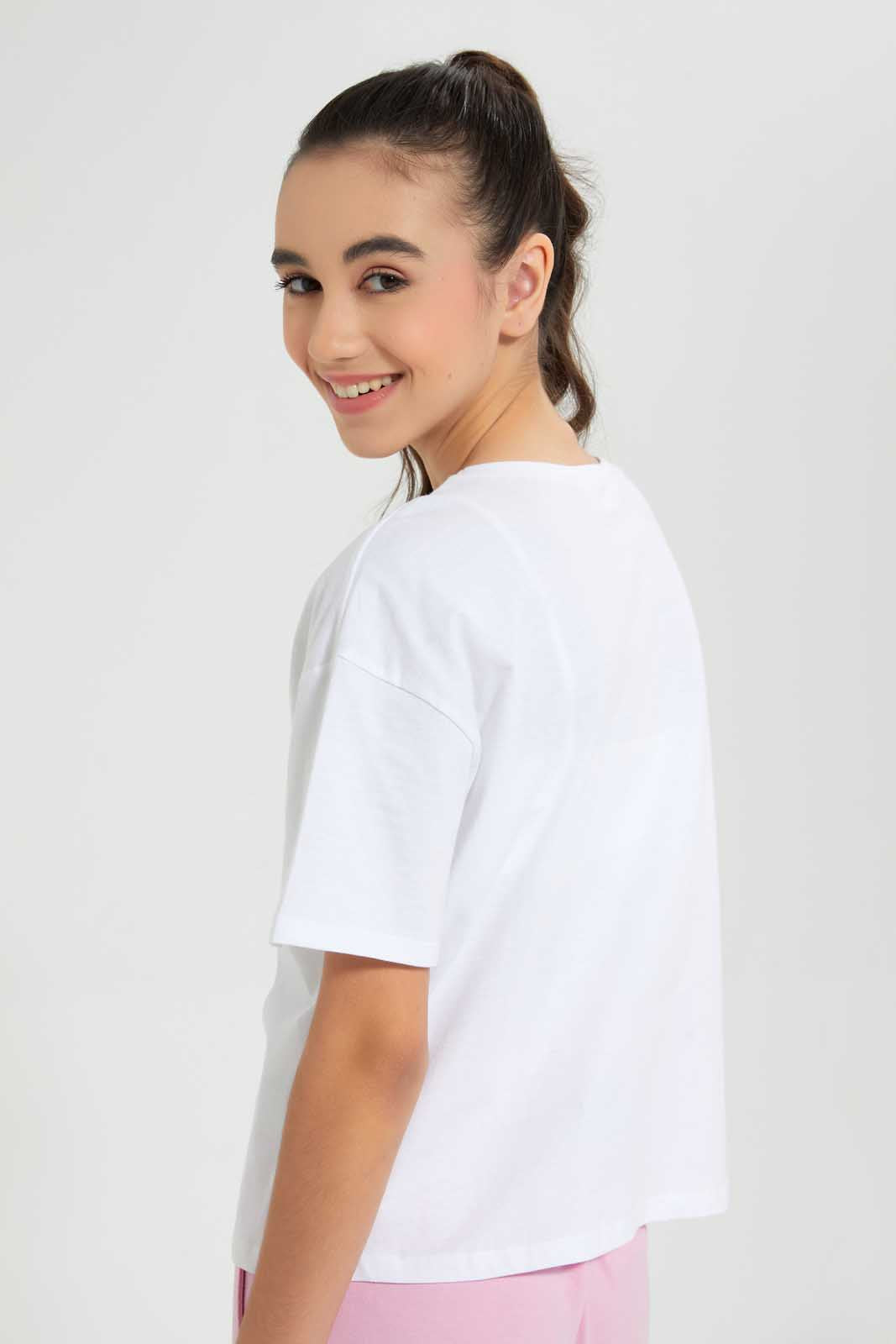 Redtag-White-High-Density-Print-Boxy-Top-Graphic-Prints-Senior-Girls-9 to 14 Years