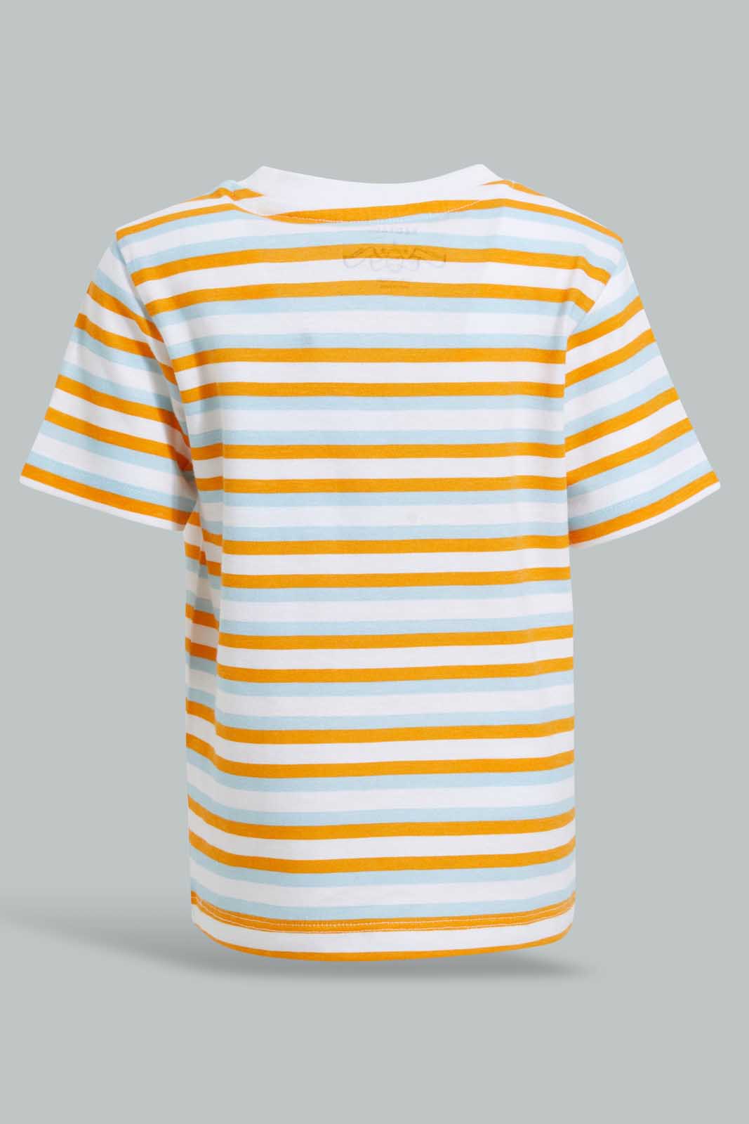 Redtag-Red-Navy-Aqua-Striped-Ss-T-Shirt-Striped-Infant-Boys-3 to 24 Months