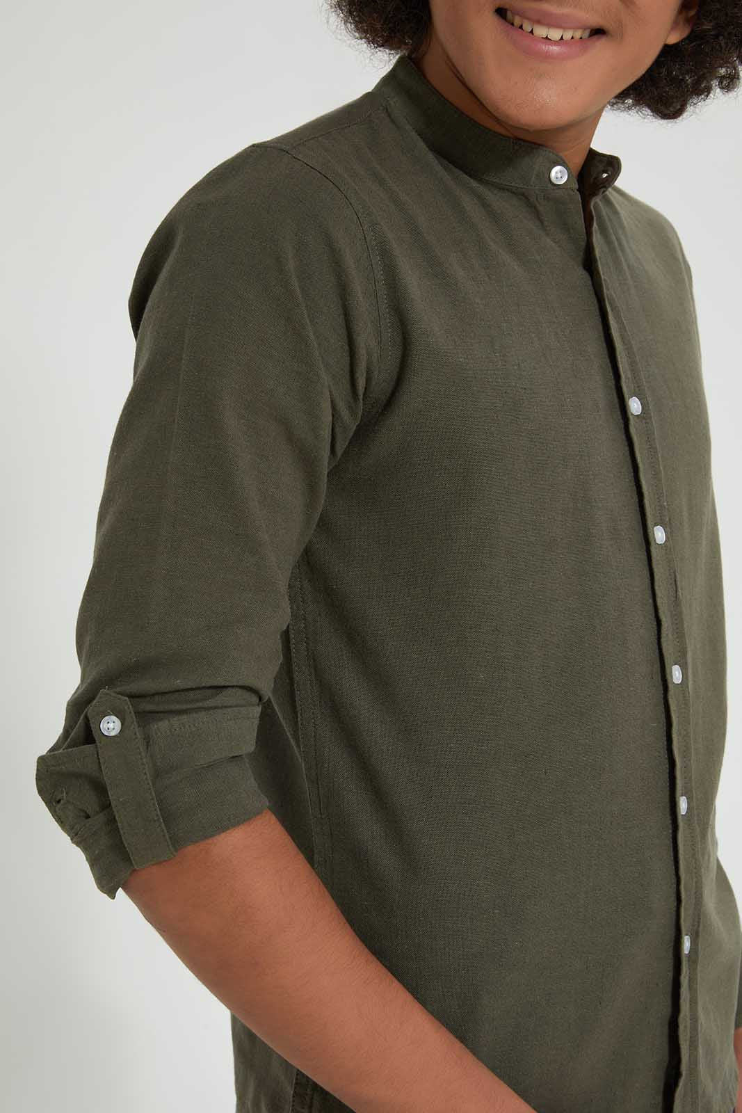 Redtag-Olive-Long-Sleeve-Shirt-Casual-Shirts-Senior-Boys-9 to 14 Years