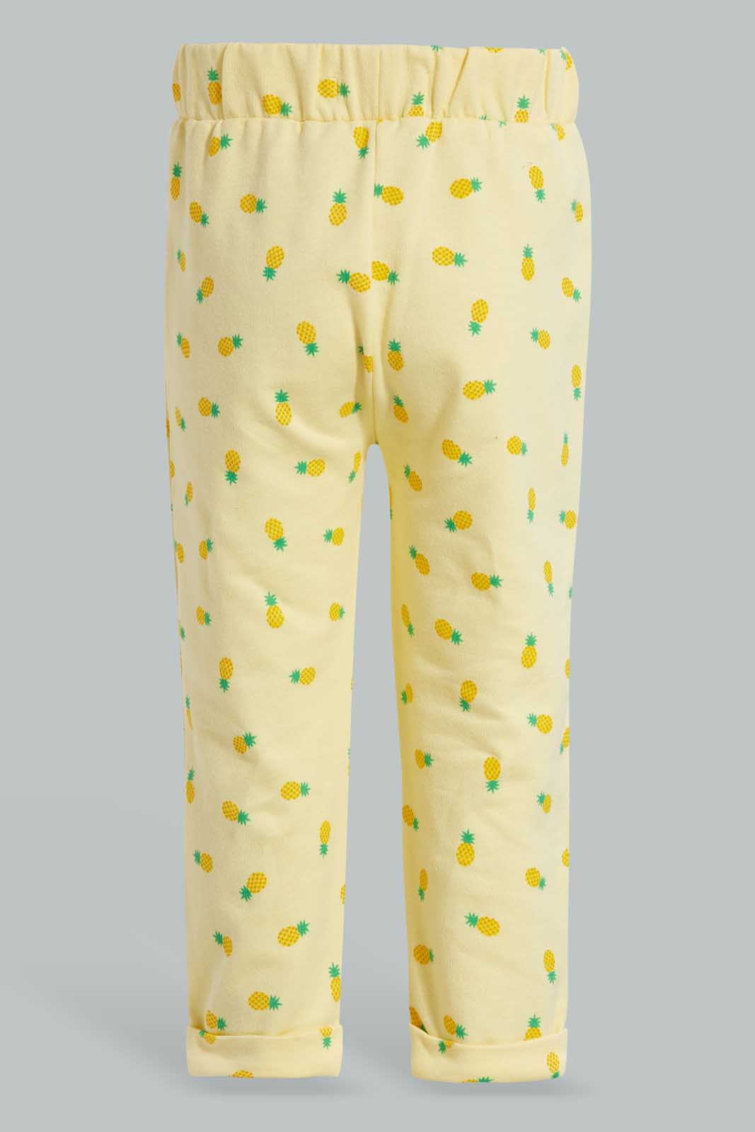 Redtag-Yellow-Pineapple-Pleacement-Print-T-Shirt-Joggers-Infant-Girls-3 to 24 Months