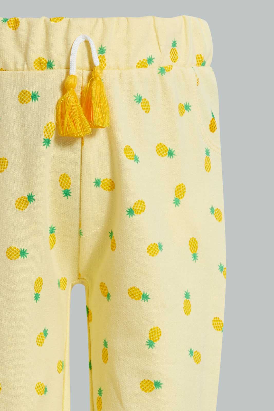 Redtag-Yellow-Pineapple-Pleacement-Print-T-Shirt-Joggers-Infant-Girls-3 to 24 Months