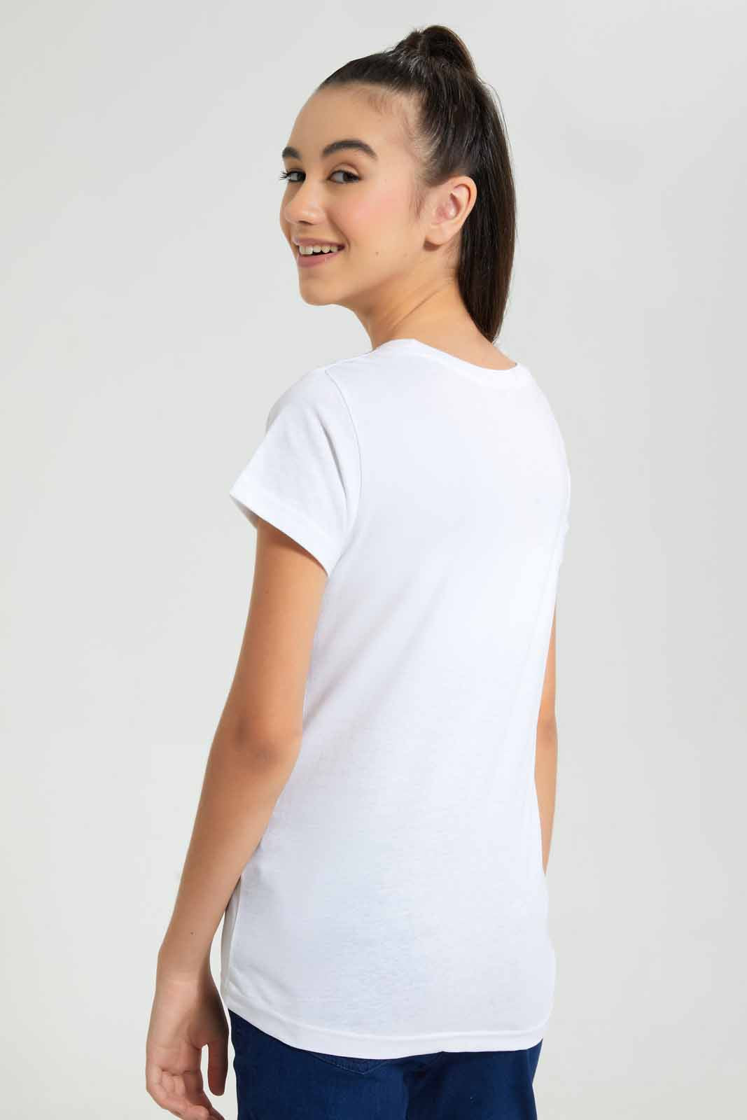 Redtag-White-Basic-T-Shirt-Graphic-T-Shirts-Senior-Girls-9 to 14 Years