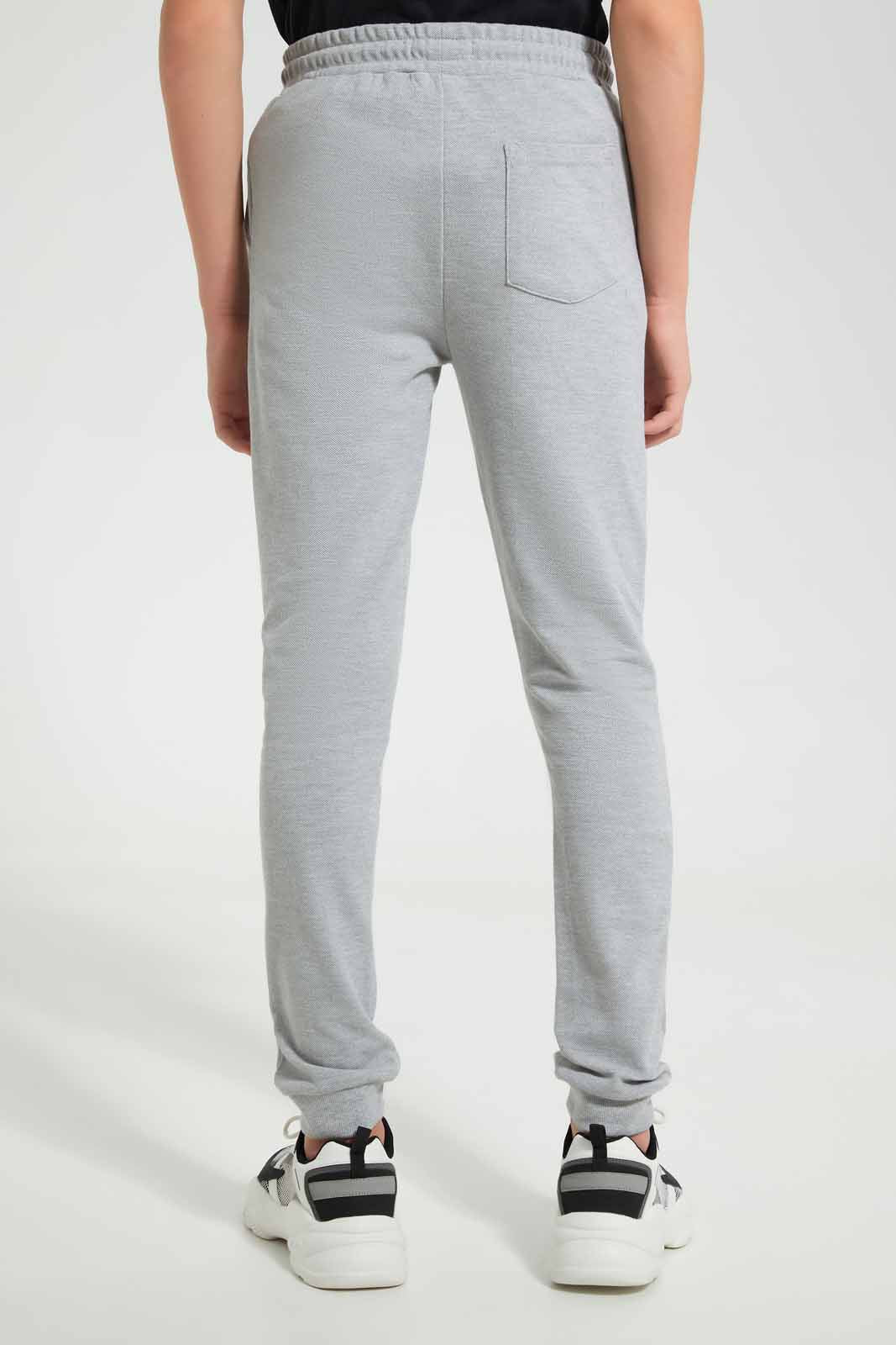 Redtag-Grey-Melange-Pique-Active-Pants-Joggers-Senior-Boys-9 to 14 Years