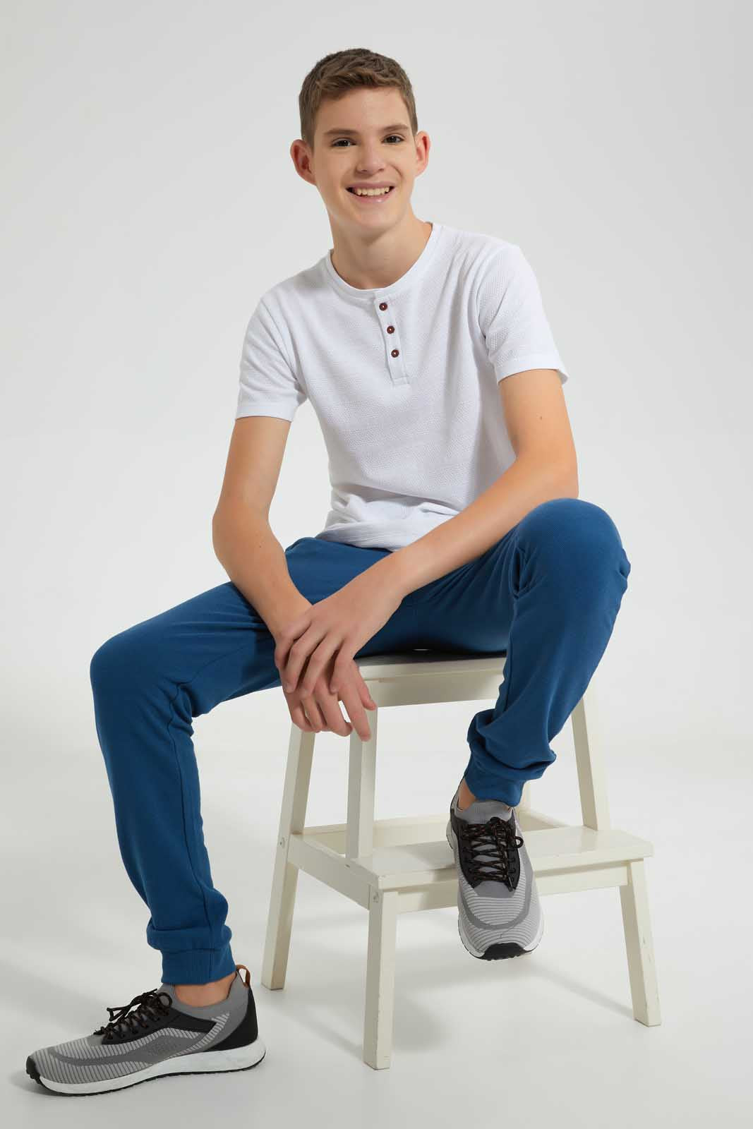 Redtag-Indigo-Pique-Active-Pants-Joggers-Senior-Boys-9 to 14 Years