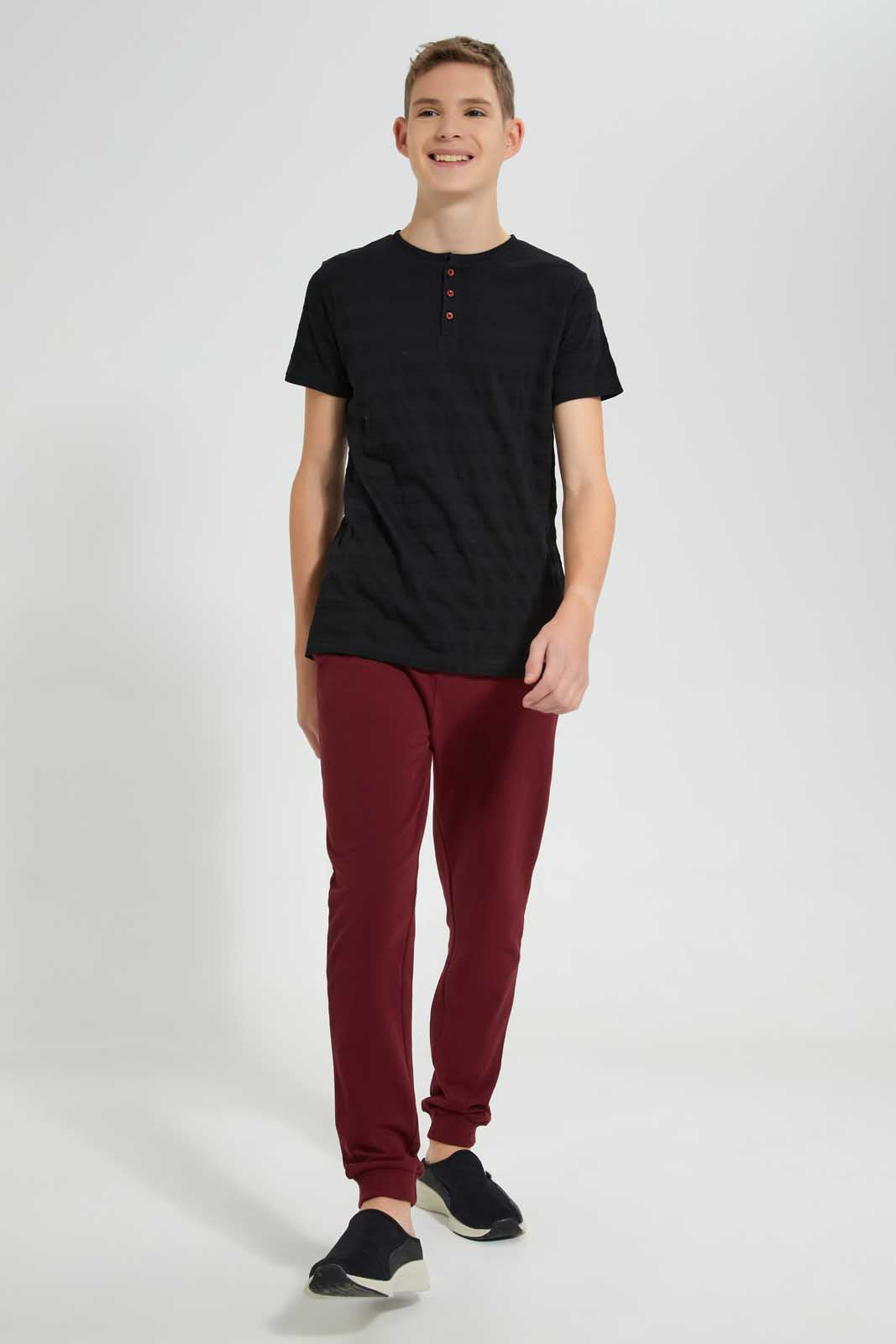 Redtag-Burgundy-Pique-Active-Pants-Joggers-Senior-Boys-9 to 14 Years