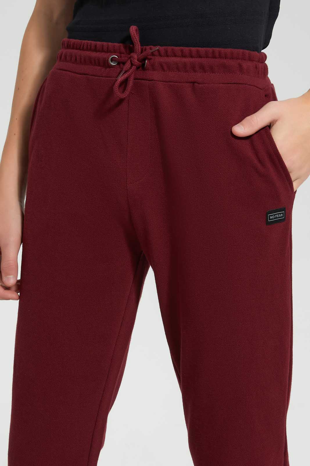 Redtag-Burgundy-Pique-Active-Pants-Joggers-Senior-Boys-9 to 14 Years