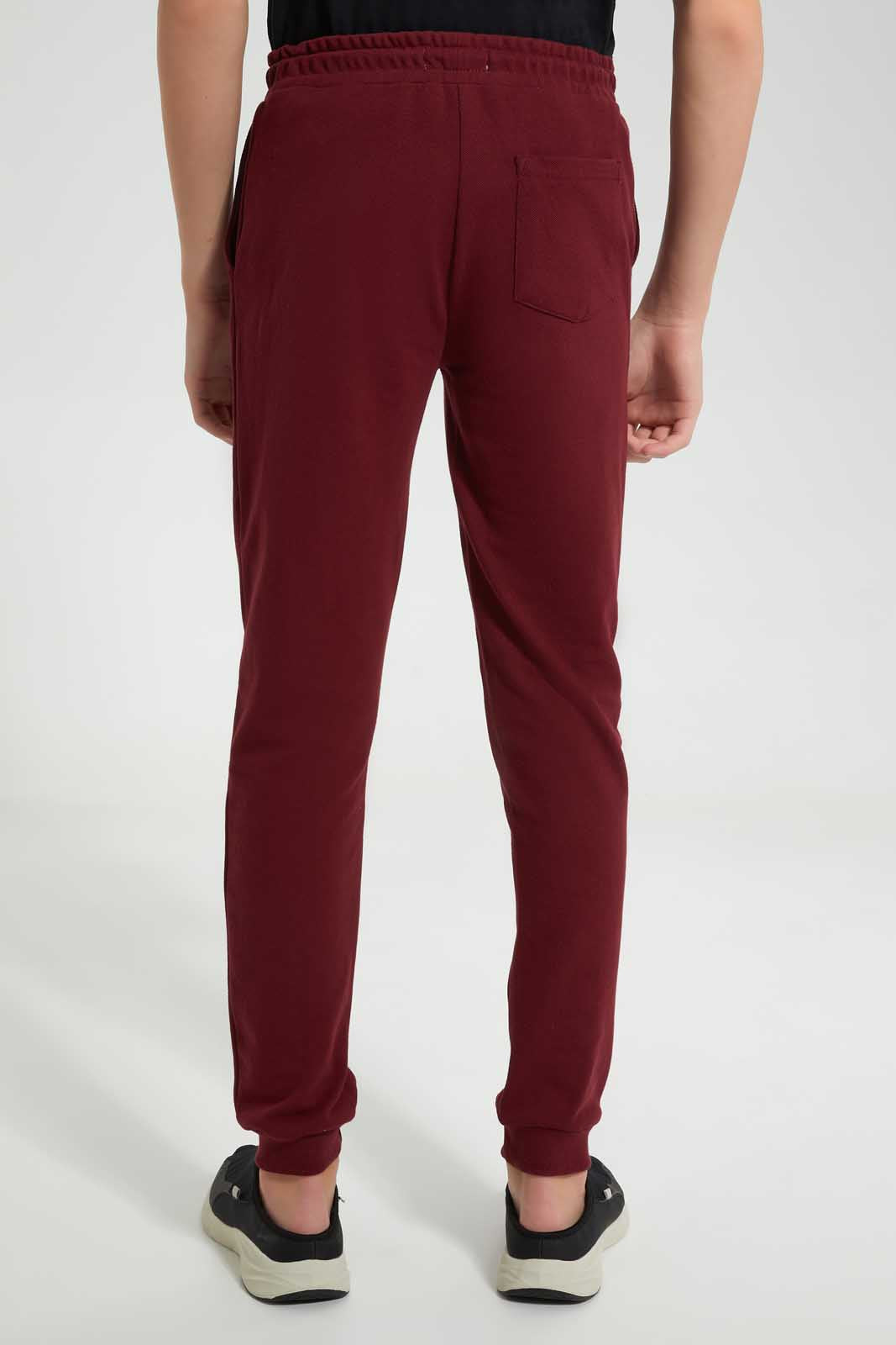 Redtag-Burgundy-Pique-Active-Pants-Joggers-Senior-Boys-9 to 14 Years