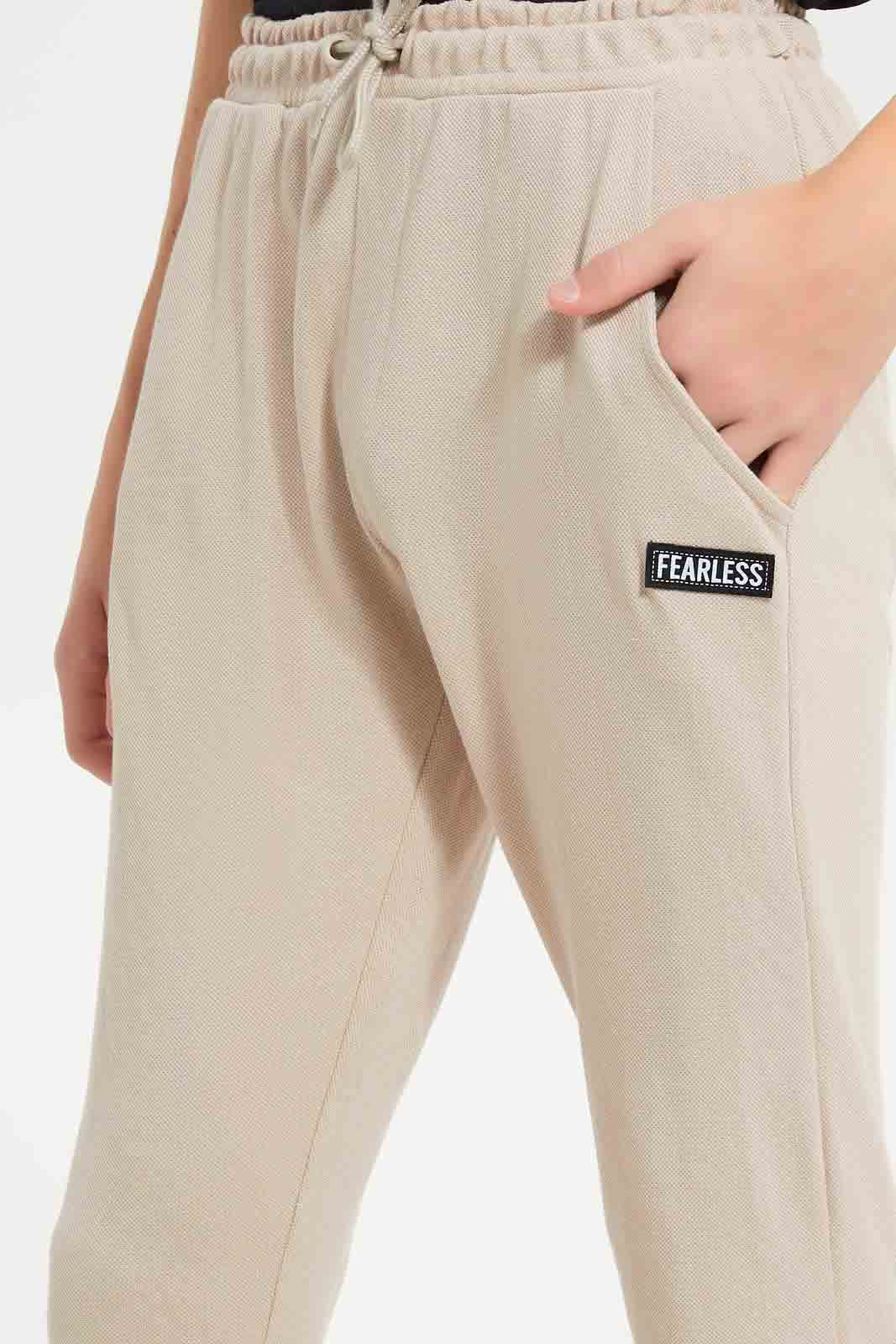 Redtag-Beige-Pique-Active-Pants-Joggers-Senior-Boys-9 to 14 Years