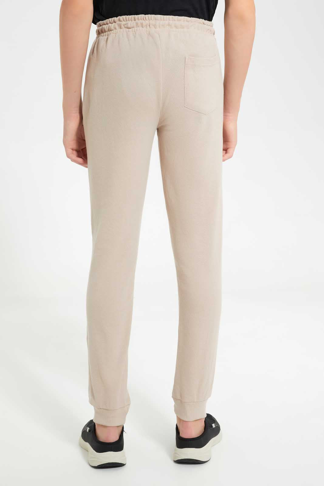 Redtag-Beige-Pique-Active-Pants-Joggers-Senior-Boys-9 to 14 Years