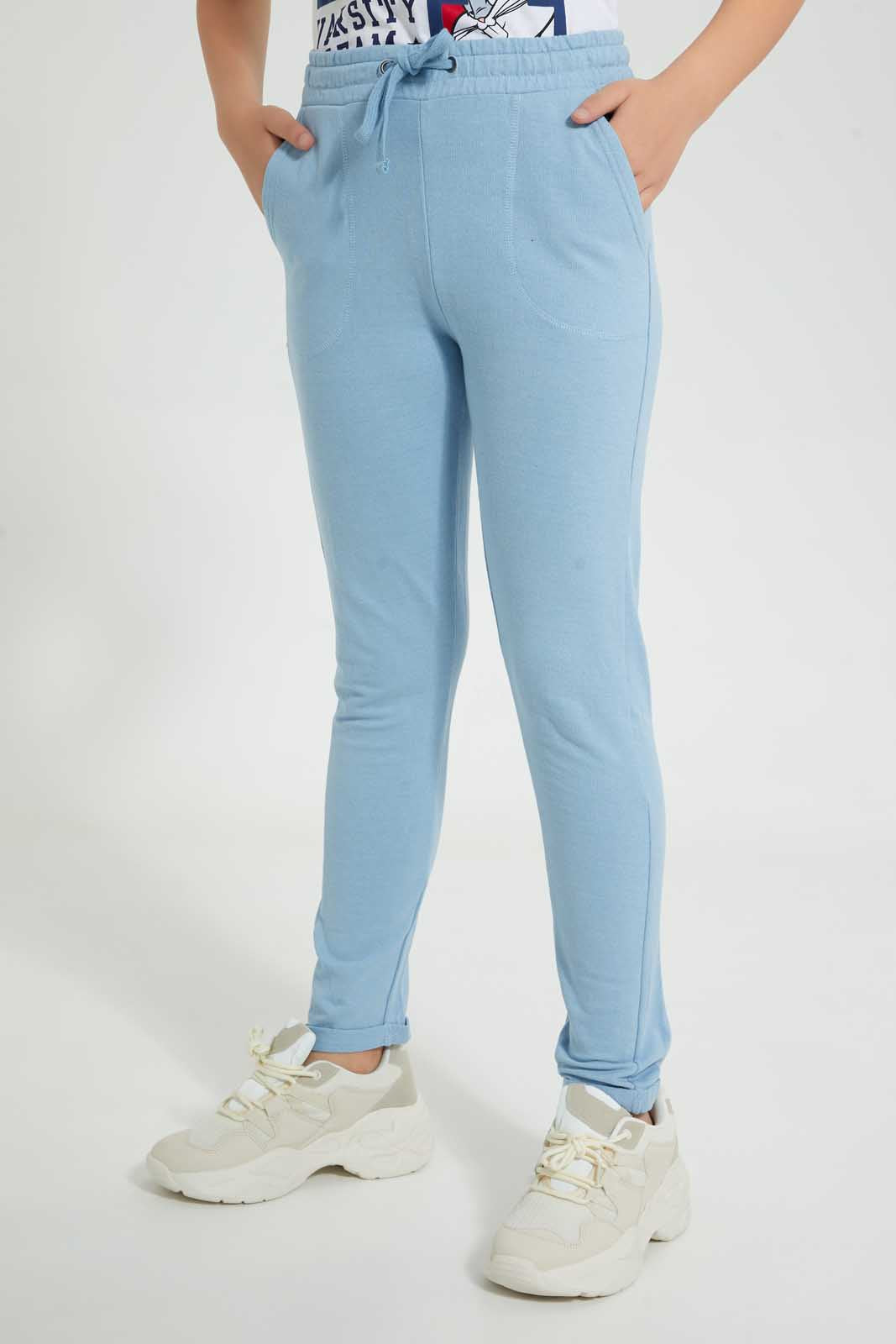 Redtag-Lt-Blue-Basic-Track-Pant-Joggers-Senior-Girls-9 to 14 Years