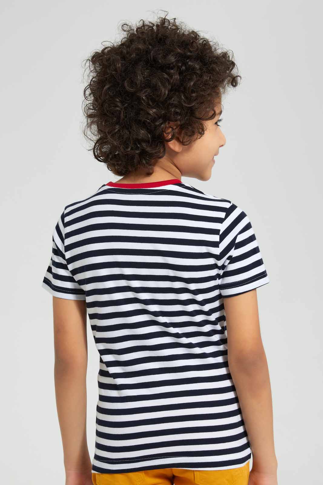Redtag-2-Pk-Navy-And-Mint-Stripe-T-Shirt-Graphic-T-Shirts-Boys-2 to 8 Years