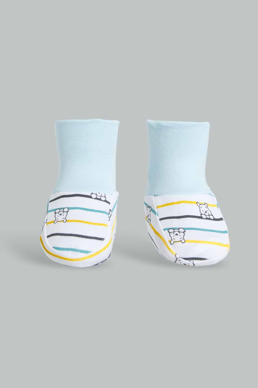 Redtag-Blue-Winnie-The-Pooh-Mittens-And-Booties-Set-For-Baby-(2-Piece)-Category:Booties,-Colour:Blue,-Deals:Sale,-Filter:Baby-(0-to-12-Mths),-NBB-Booties,-S22C,-Sale-NBB-APL,-Section:Boys-(0-to-14Yrs)-Baby-0 to 12 Months