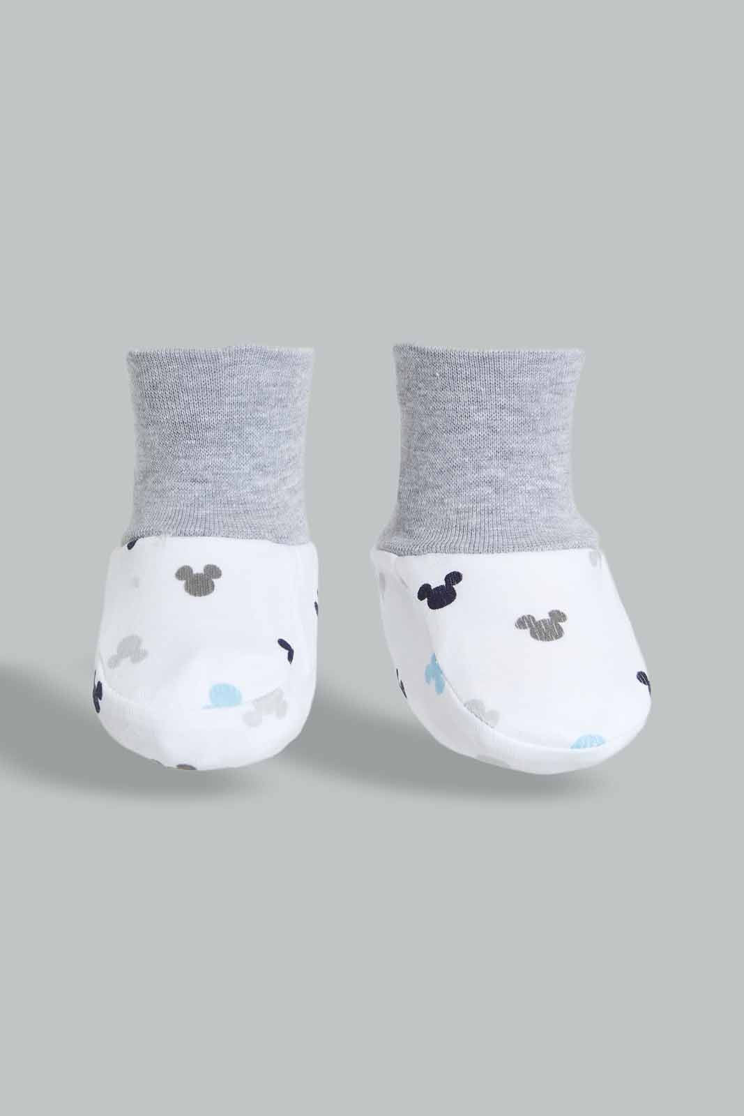 Redtag-Grey-And-White-Mickey-Mouse-Mittens-&-Booties-Set-Category:Booties,-CHR,-Colour:Grey,-Deals:Sale,-Filter:Baby-(0-to-12-Mths),-NBB-Booties,-S22C,-Sale-NBB-APL,-Section:Boys-(0-to-14Yrs)-Baby-0 to 12 Months