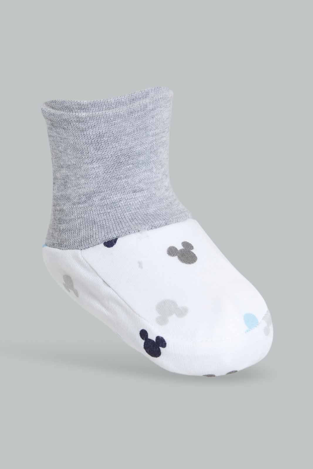 Redtag-Grey-And-White-Mickey-Mouse-Mittens-&-Booties-Set-Category:Booties,-CHR,-Colour:Grey,-Deals:Sale,-Filter:Baby-(0-to-12-Mths),-NBB-Booties,-S22C,-Sale-NBB-APL,-Section:Boys-(0-to-14Yrs)-Baby-0 to 12 Months