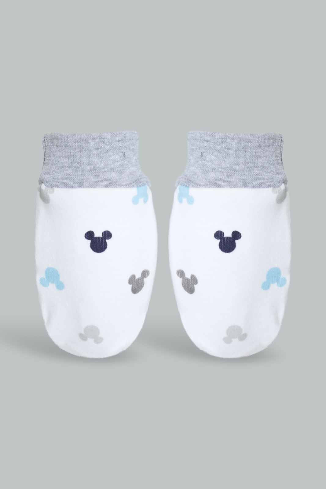 Redtag-Grey-And-White-Mickey-Mouse-Mittens-&-Booties-Set-Category:Booties,-CHR,-Colour:Grey,-Deals:Sale,-Filter:Baby-(0-to-12-Mths),-NBB-Booties,-S22C,-Sale-NBB-APL,-Section:Boys-(0-to-14Yrs)-Baby-0 to 12 Months