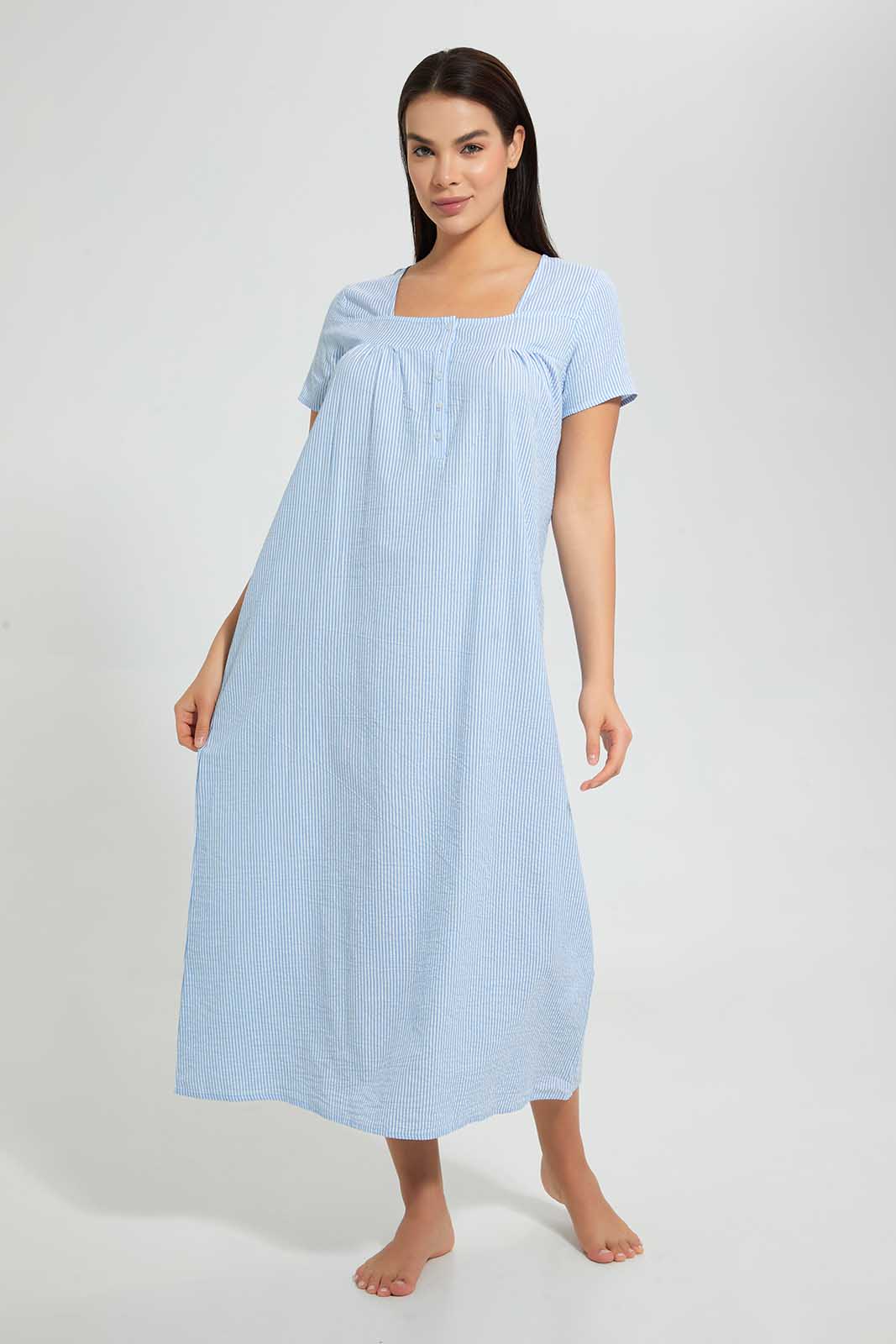 Redtag-Blue-Stripe-Nightgown-Category:Nightgowns,-Colour:Blue,-Deals:2-For-90,-Deals:Sale,-Filter:Women's-Clothing,-S22C,-Sale-LDN-APL,-Section:Women,-Women-Nightgowns--