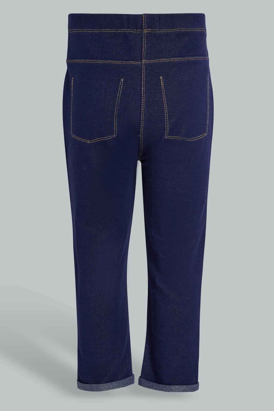 Redtag-Dark-Wash-Knit-Jegging-Jeggings-Infant-Girls-3 to 24 Months