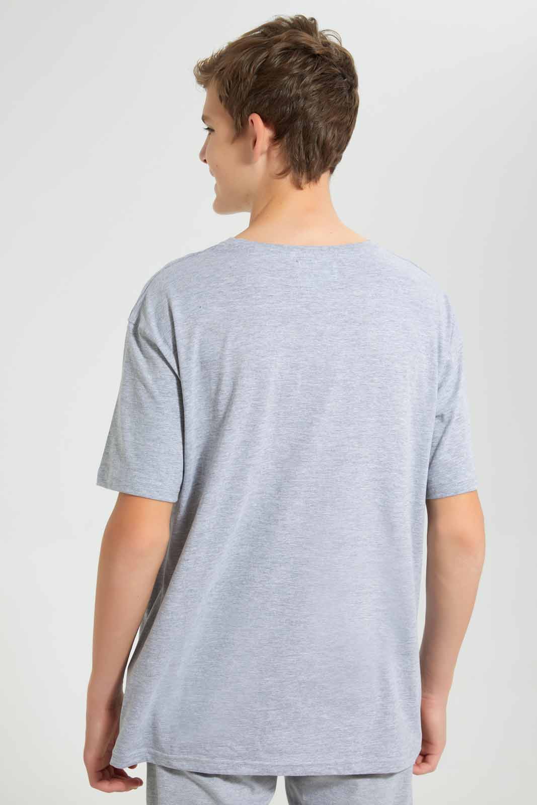 Redtag-Grey-Mel-Print-Keyshape-T-Shirt-Plain-T-Shirts-Senior-Boys-9 to 14 Years