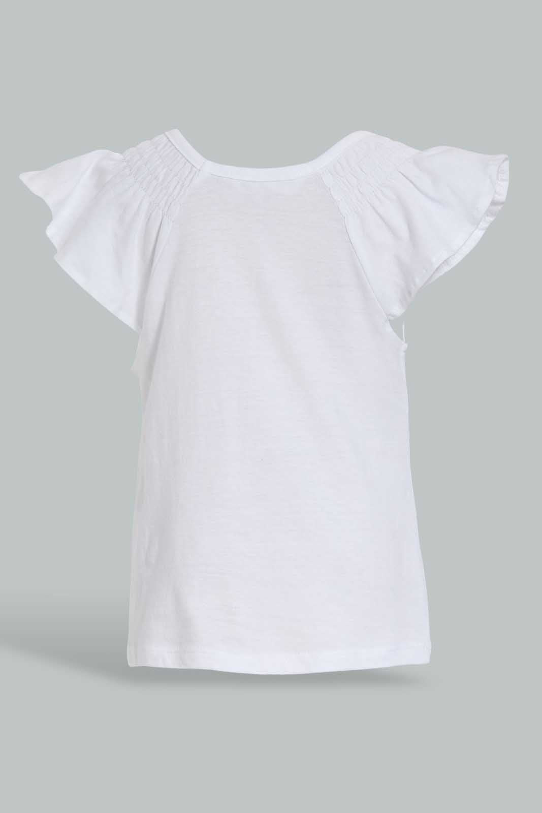 Redtag-White-Tropical-Peek-A-Boo-Artwork-T-Shirt-Embellished-Infant-Girls-3 to 24 Months