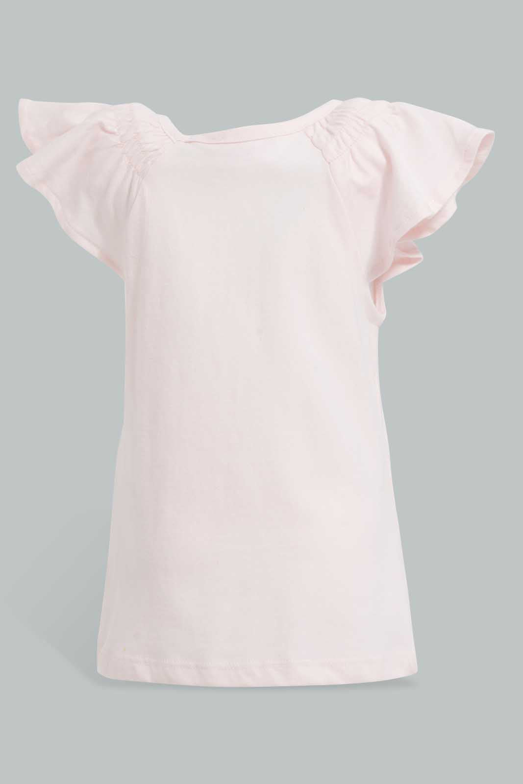 Redtag-Pink-Flamingo-Peek-A-Boo-Artwork-T-Shirt-Embellished-Infant-Girls-3 to 24 Months