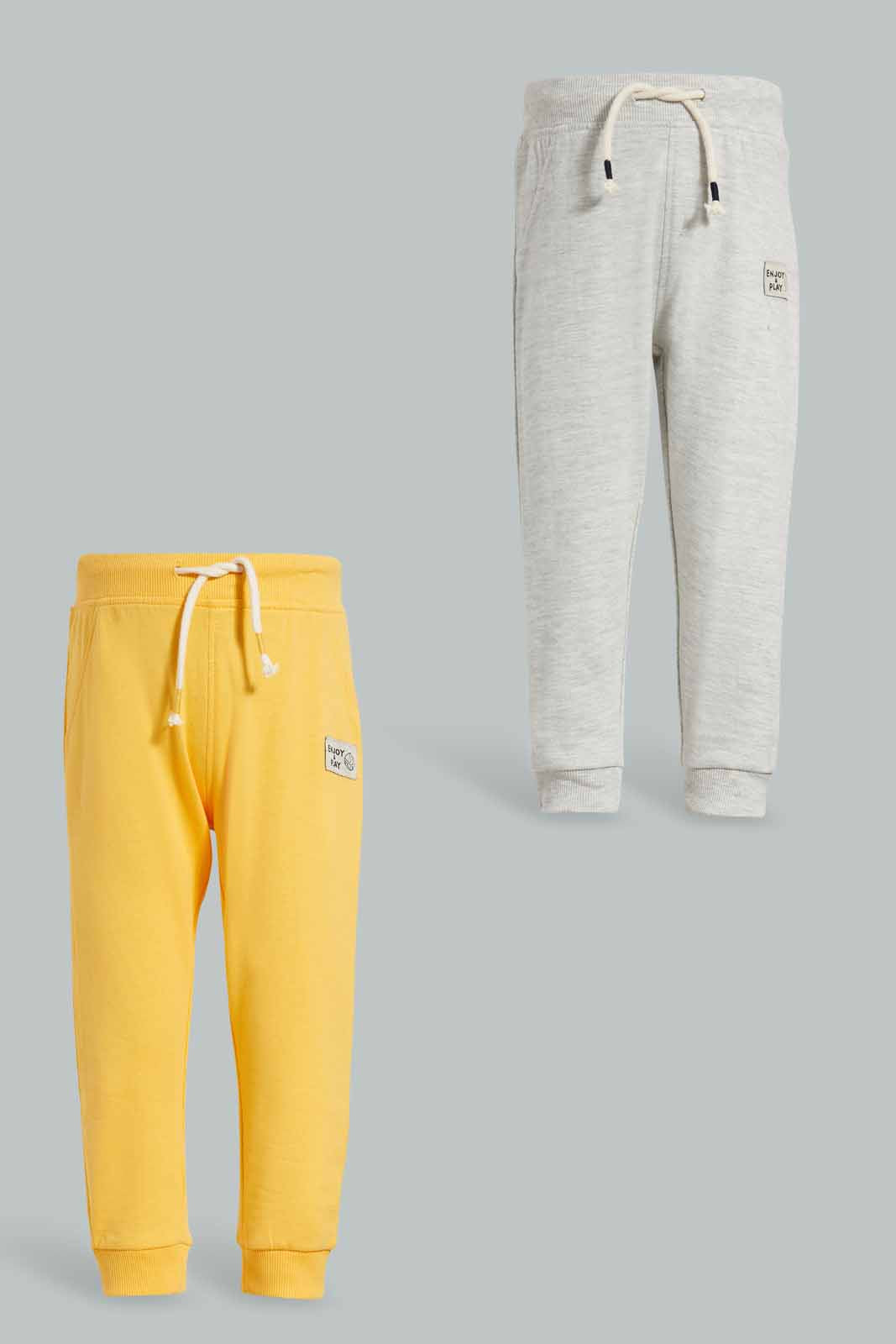 Redtag-Mustard-And-Ecru-Track-(2-Pack)-Joggers-Infant-Boys-3 to 24 Months