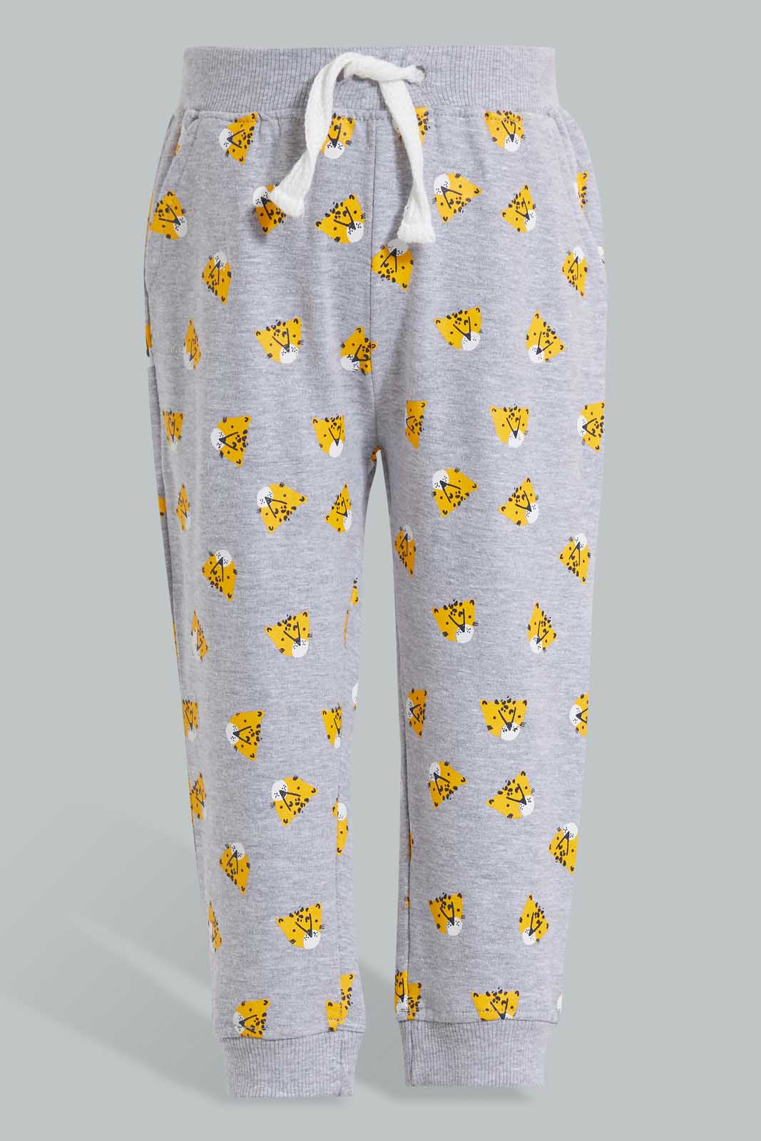 Redtag-Grey-And-Mustard-Tiger-Print-Track-(2-Pack)-Joggers-Infant-Boys-3 to 24 Months