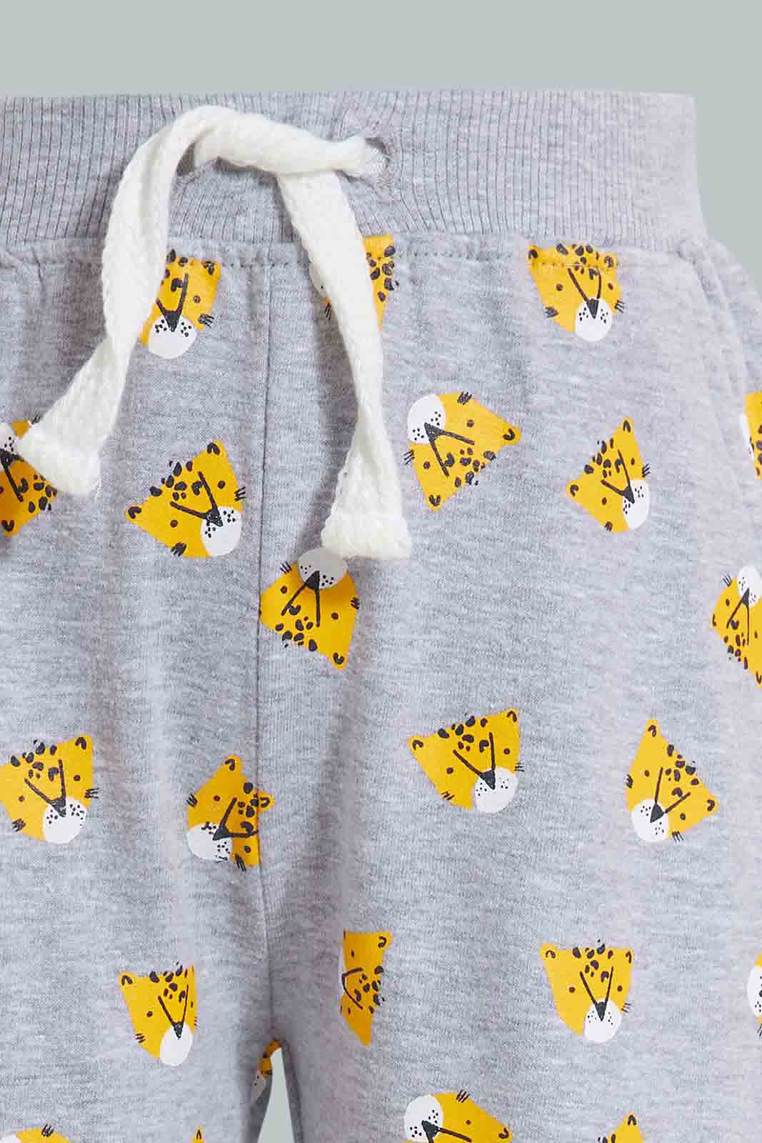 Redtag-Grey-And-Mustard-Tiger-Print-Track-(2-Pack)-Joggers-Infant-Boys-3 to 24 Months