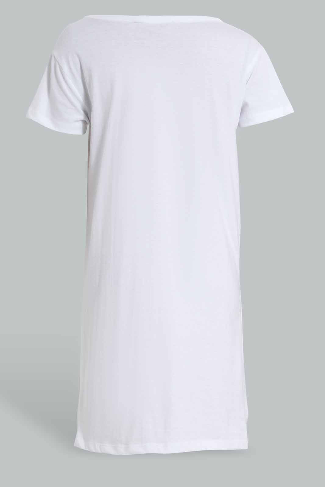 Redtag-White-Nightdress-Nightshirts-Senior-Girls-9 to 14 Years