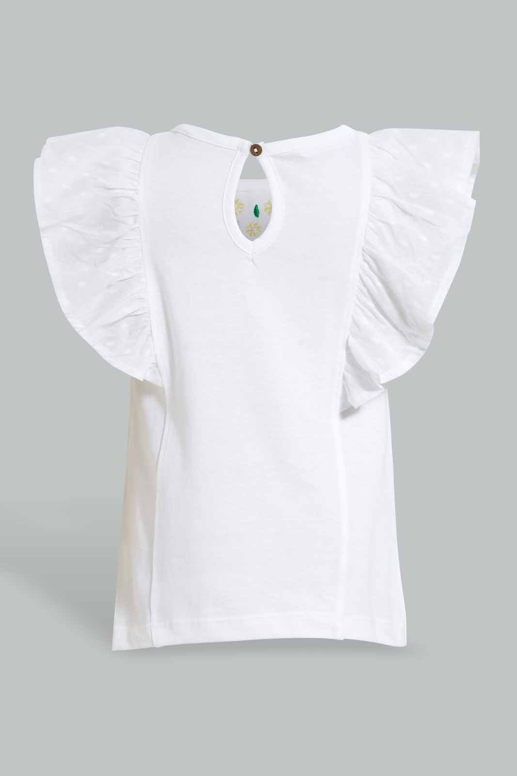 Redtag-White-Floral-Yoke-Embroidered-Flutter-Sleeves-Blouse-Blouses-Infant-Girls-3 to 24 Months